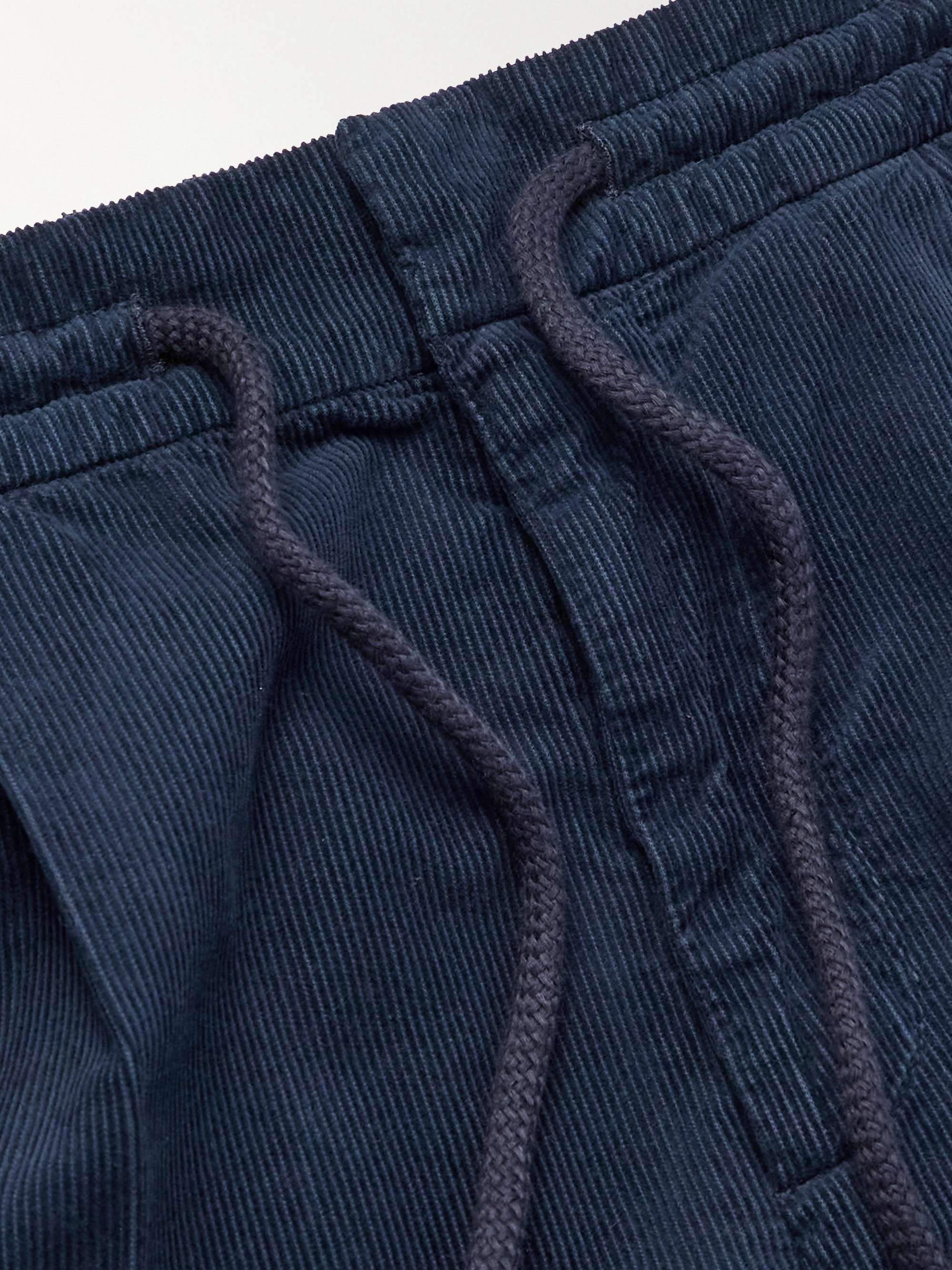 Straight-Leg Pleated Cotton-Corduroy Drawstring Trousers view
