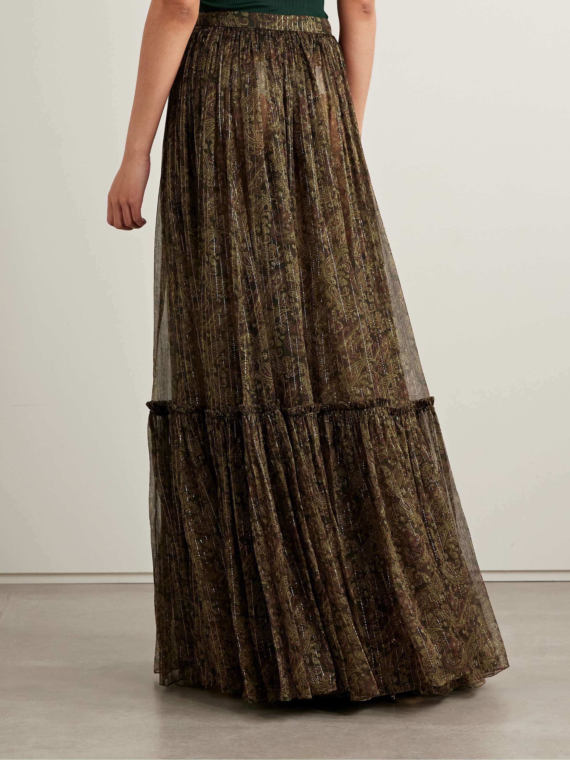 Tiered metallic paisley-print silk-blend crepon maxi skirt view