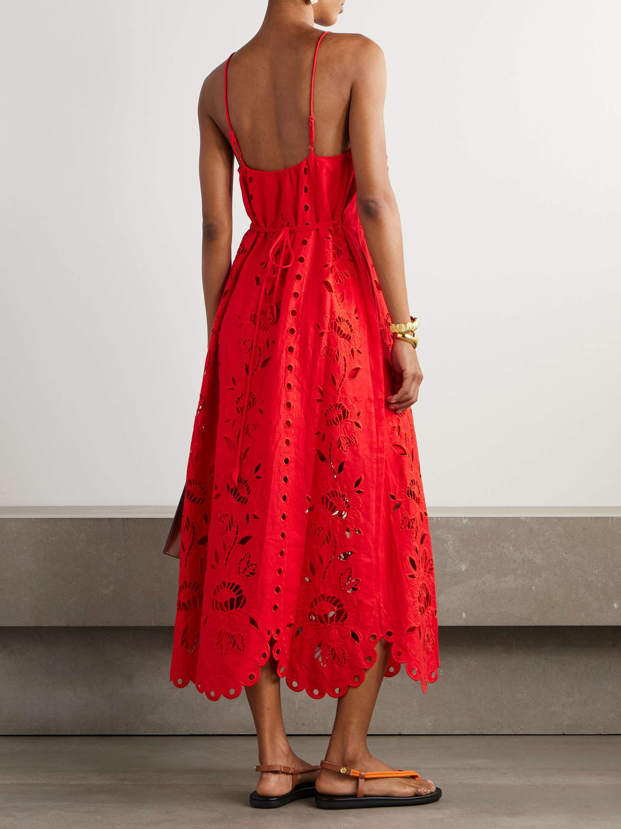 Embellished broderie anglaise linen-blend midi dress view