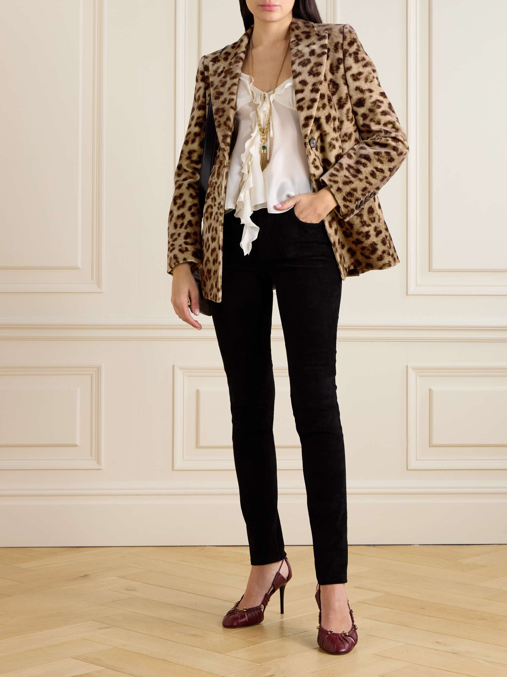 Leopard-print cotton-velvet blazer view
