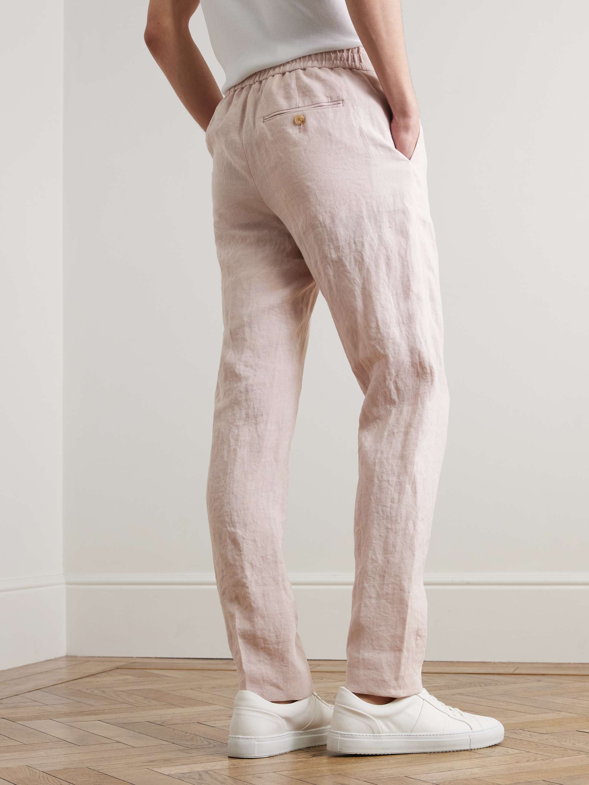 James Straight-Leg Slub Linen Drawstring Trousers view