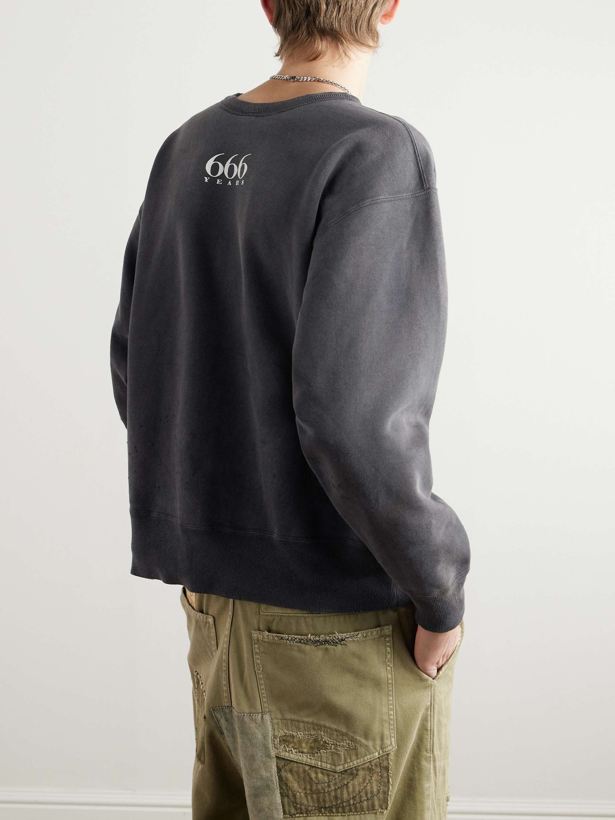 Logo-Print Distressed Cotton-Jersey Sweatshirt view