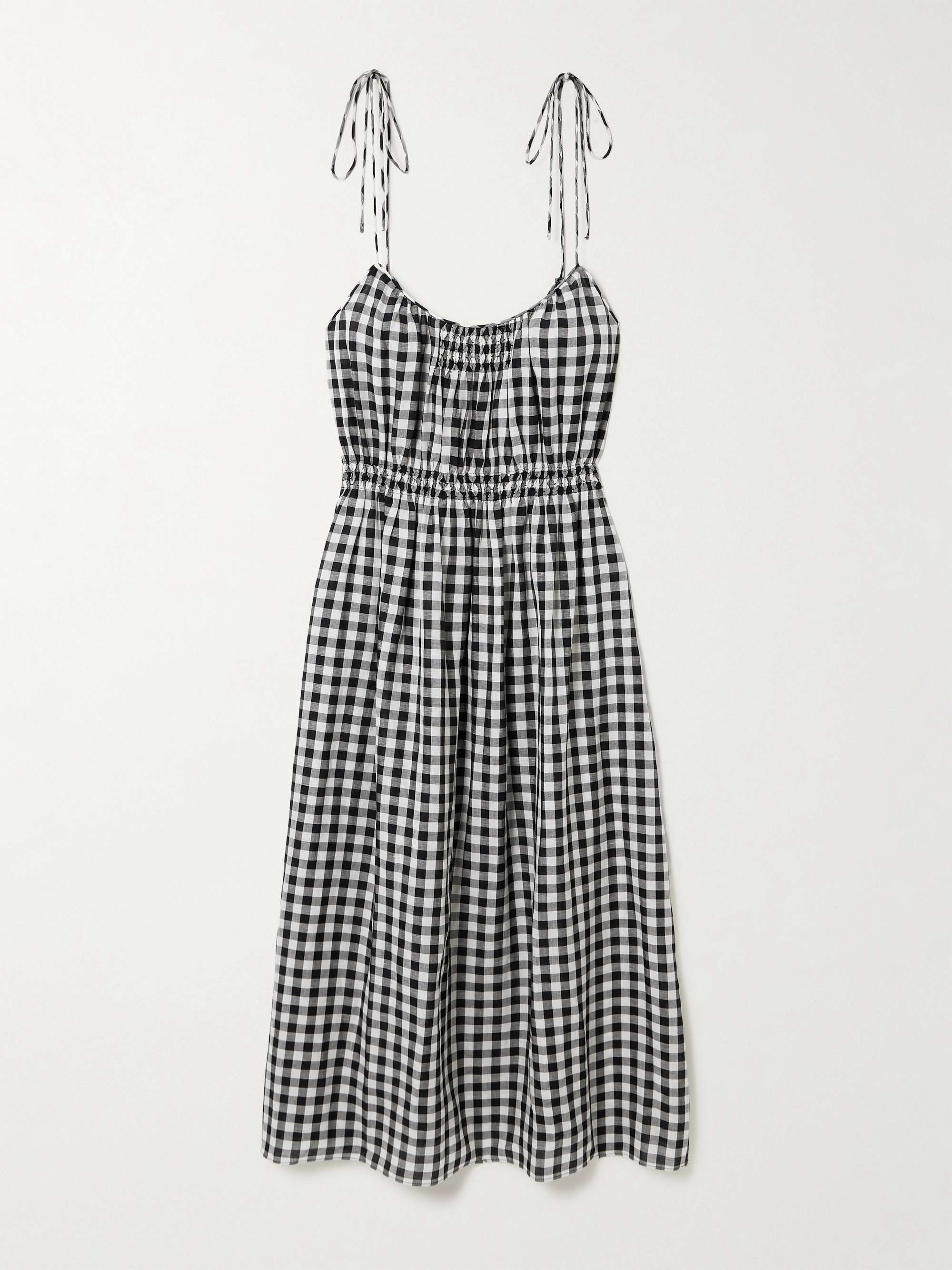 Leslie tie-detailed smocked gingham voile midi dress hero visual