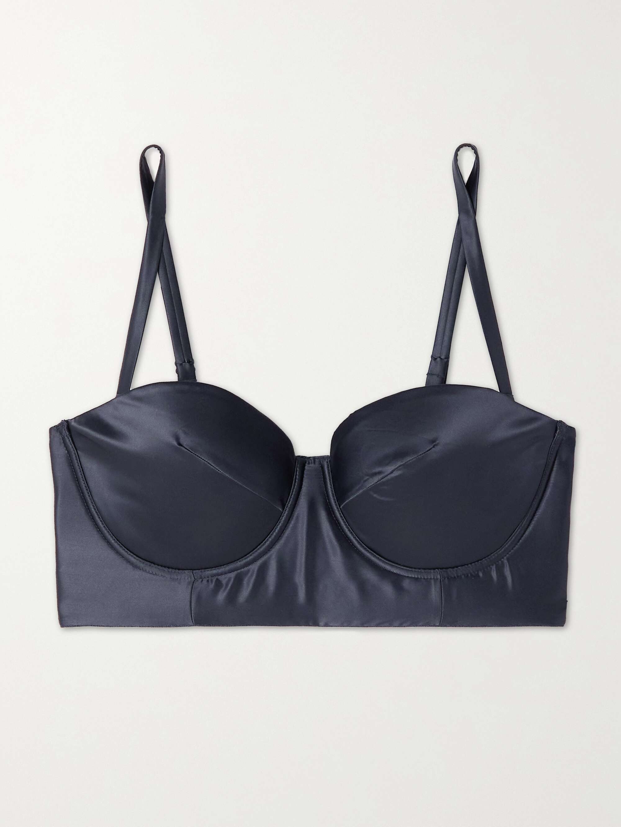 Caresses polka-dot stretch-Leavers lace and satin underwired bustier bra hero visual