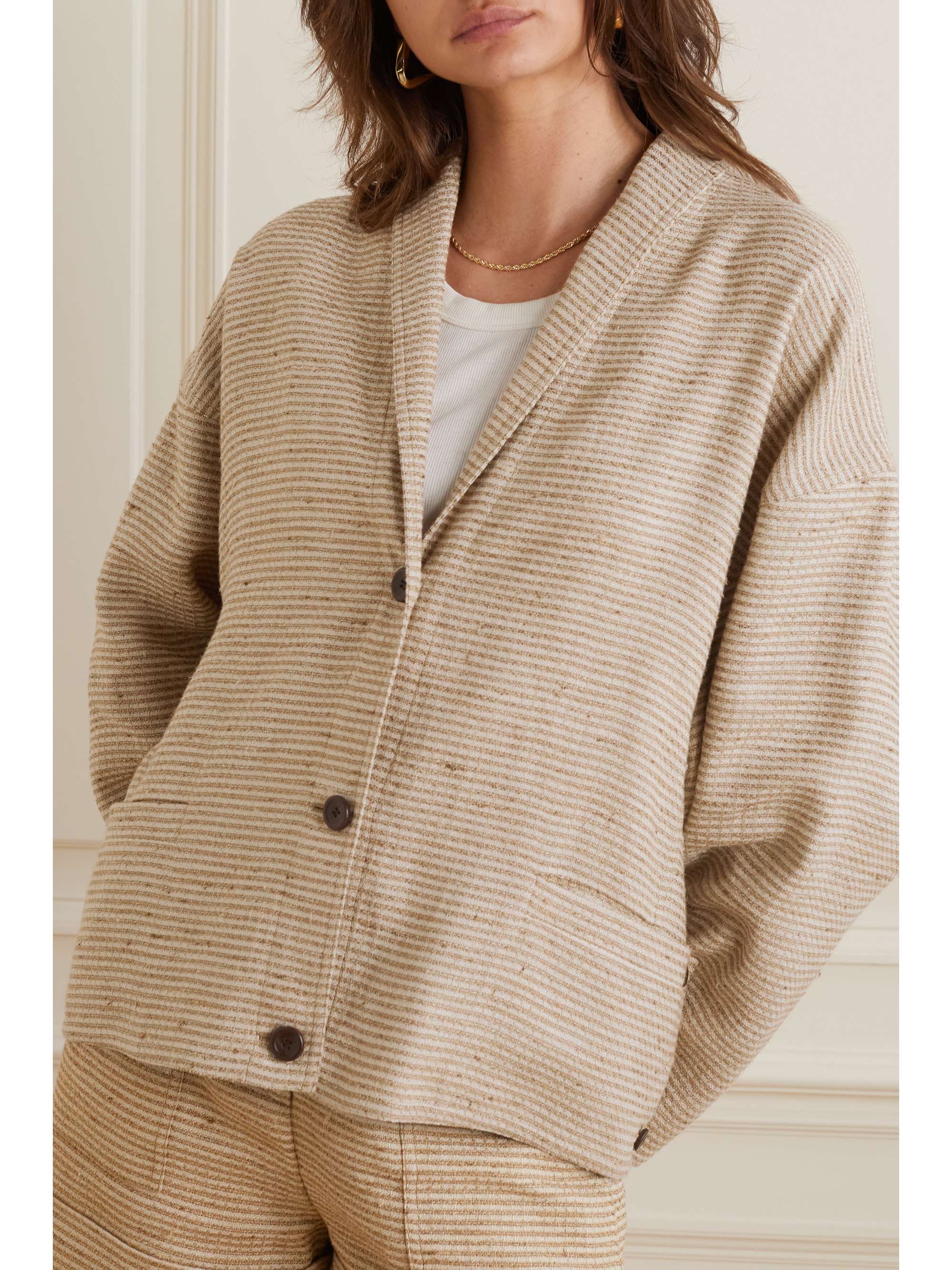 Shana striped linen and cotton-blend canvas jacket view
