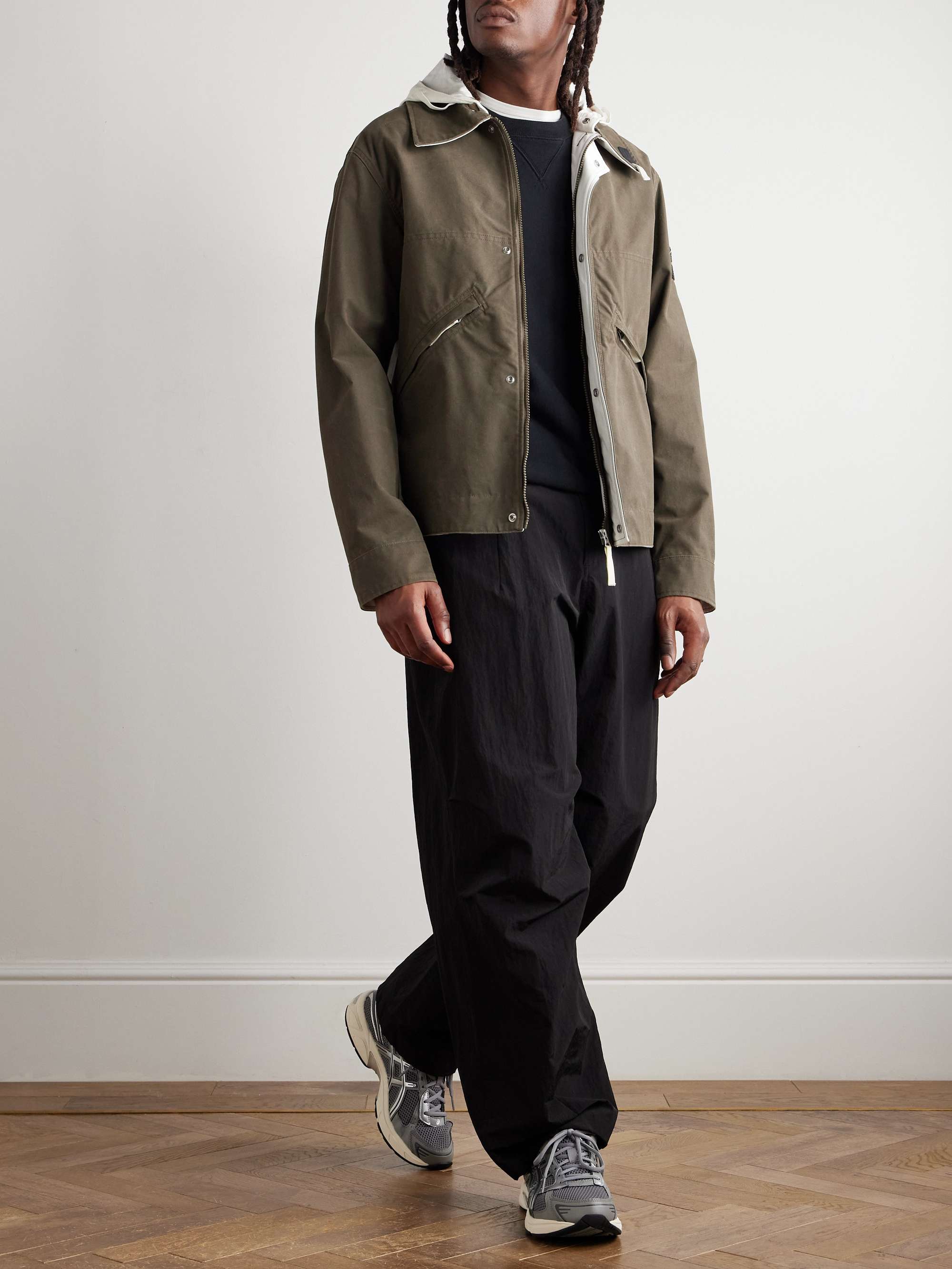 Logo-Appliquéd Colour-Block Tela Resinata Hooded Jacket view