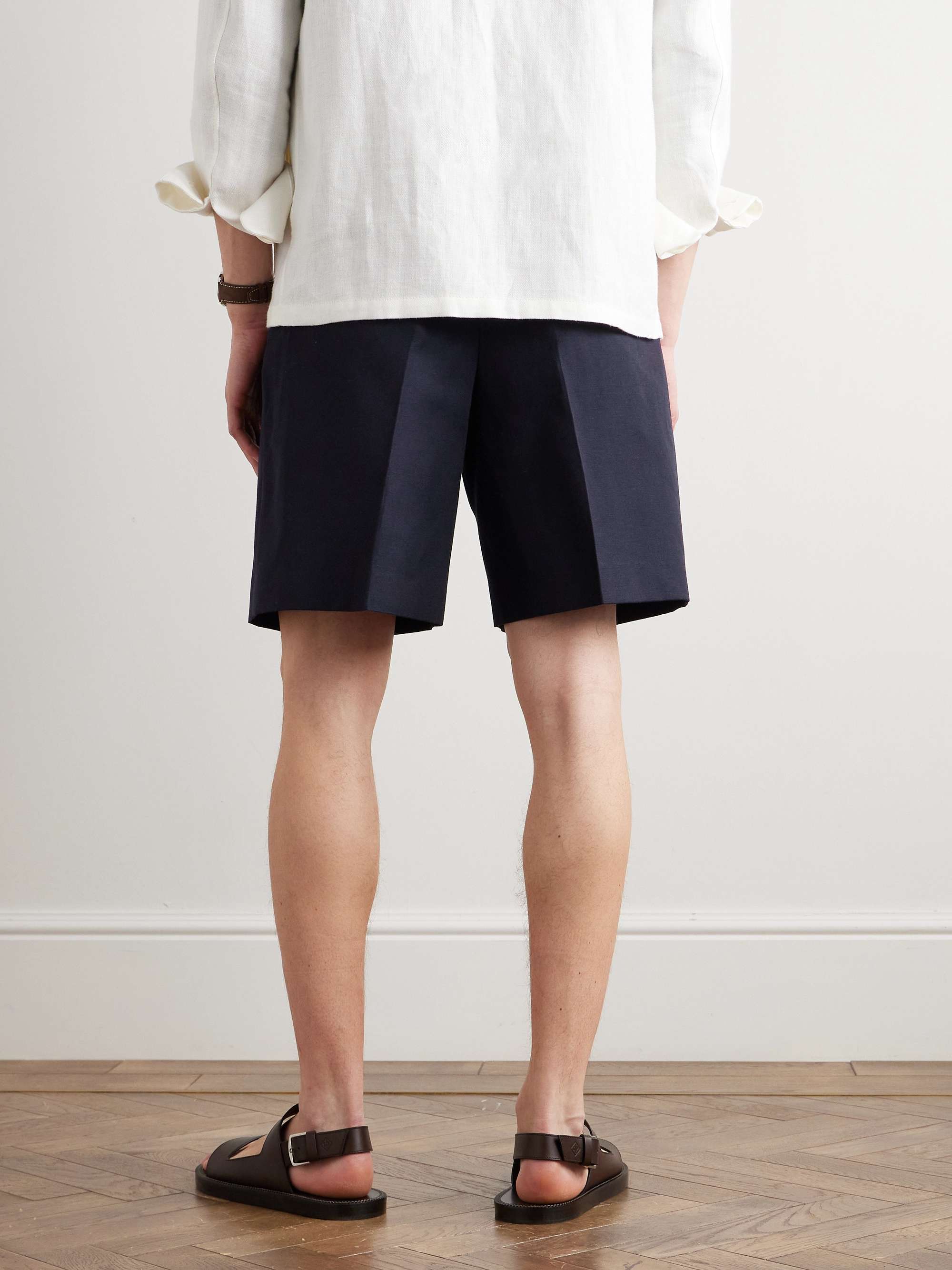Joetsu Straight-Leg Pleated Cotton and Linen-Blend Twill Bermuda Shorts view