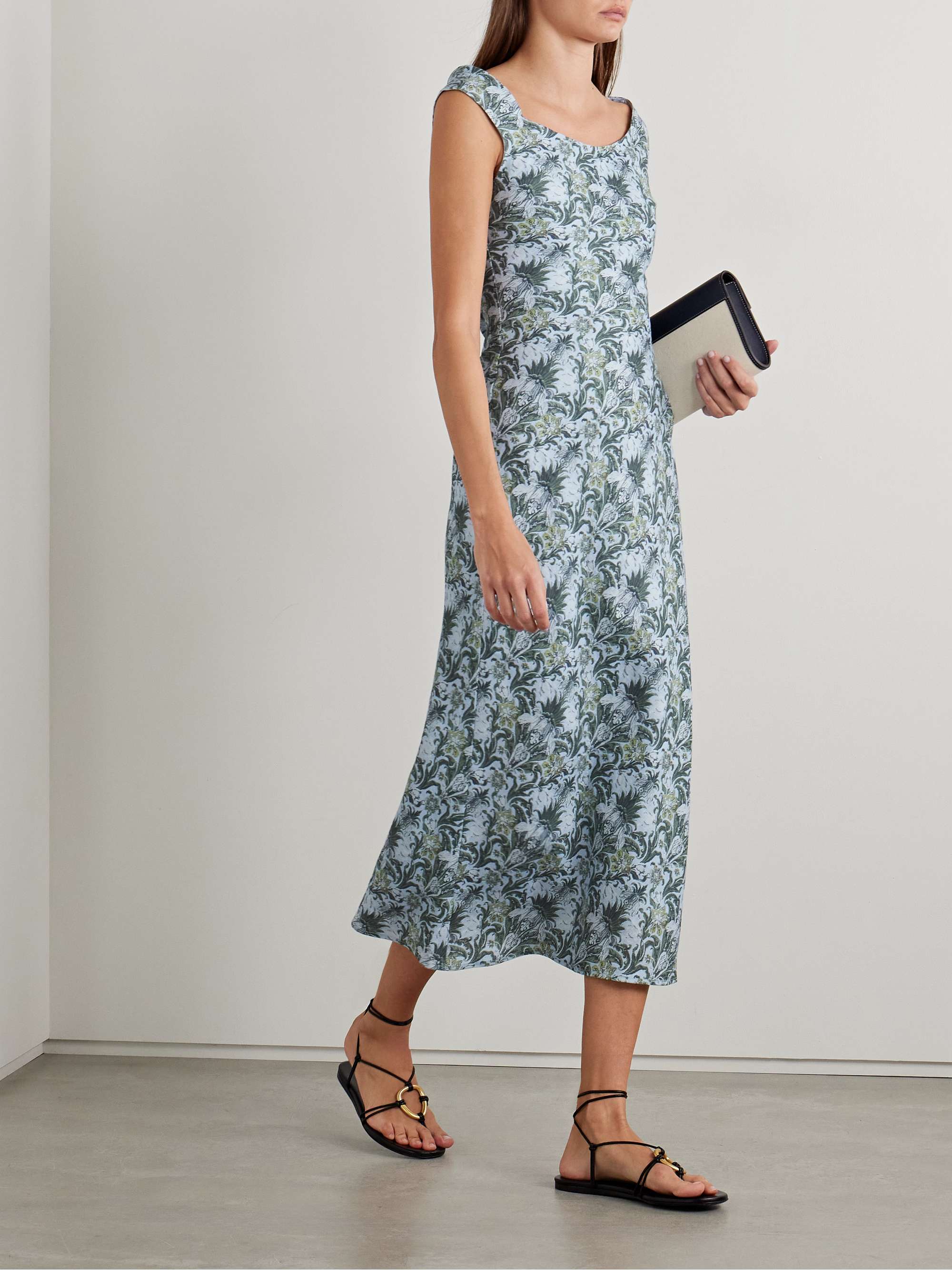 Bessin floral-print linen midi dress view