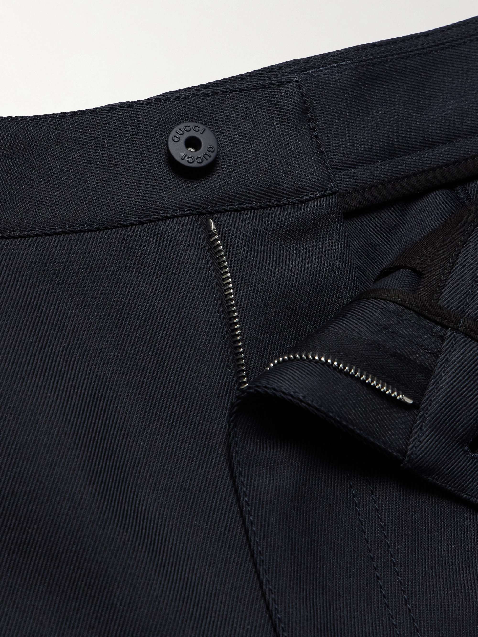 Wide-Leg Logo-Embellished Cotton-Blend Gabardine Trousers view