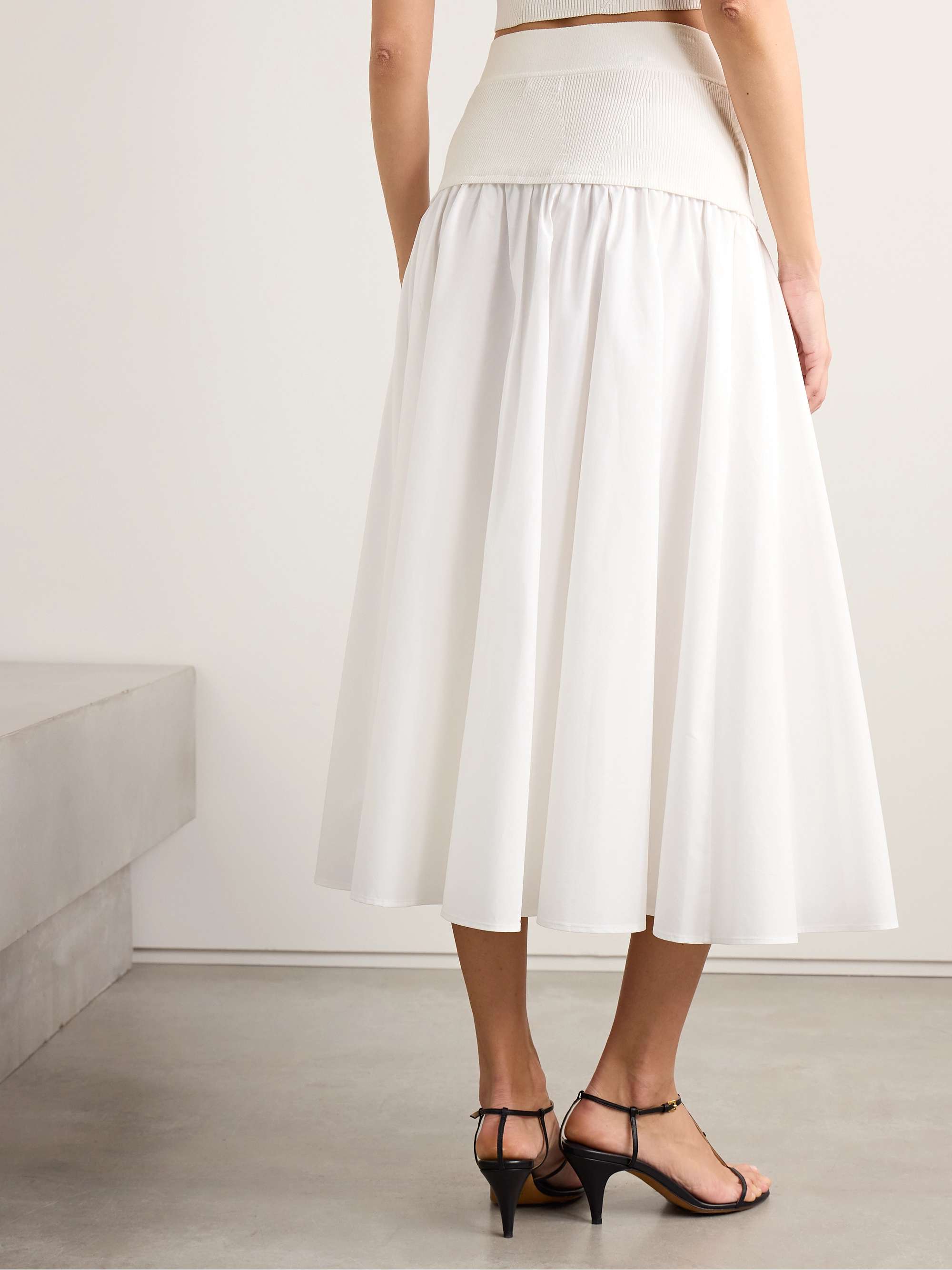 Stella paneled pleated cotton-blend poplin midi skirt view
