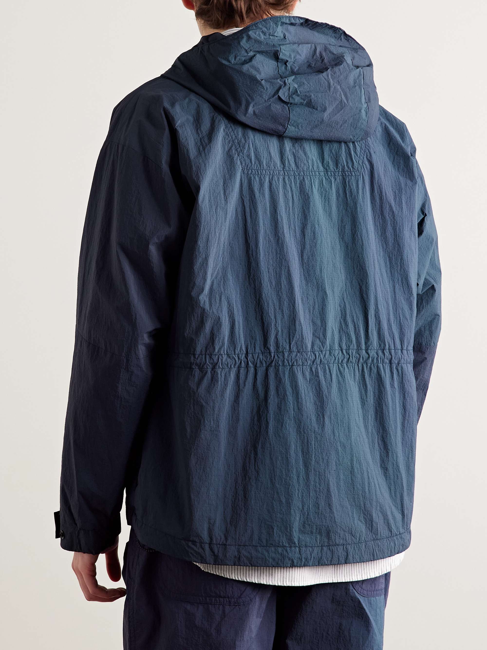 Indigo-Dyed Nylon-Seersucker Half-Zip Hooded Anorak view