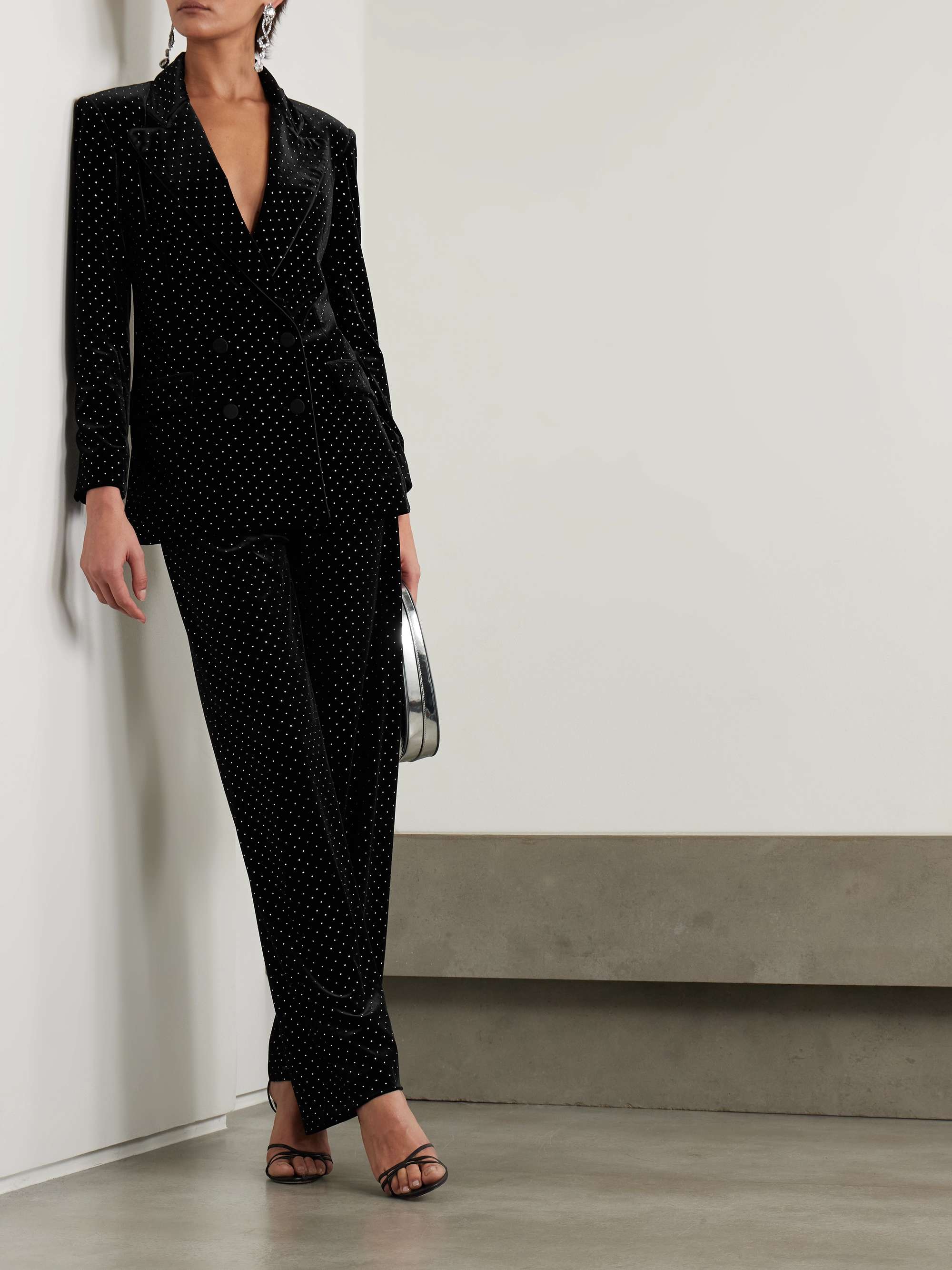 Quinn double-breasted crystal-embellished velvet blazer view