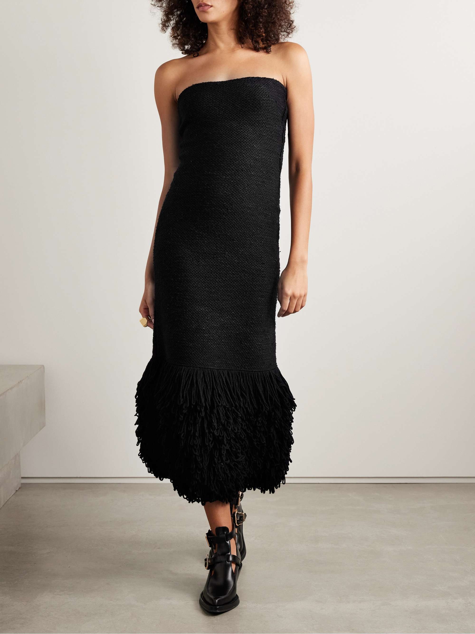 Corus strapless fringed cashmere and silk-blend midi dress view