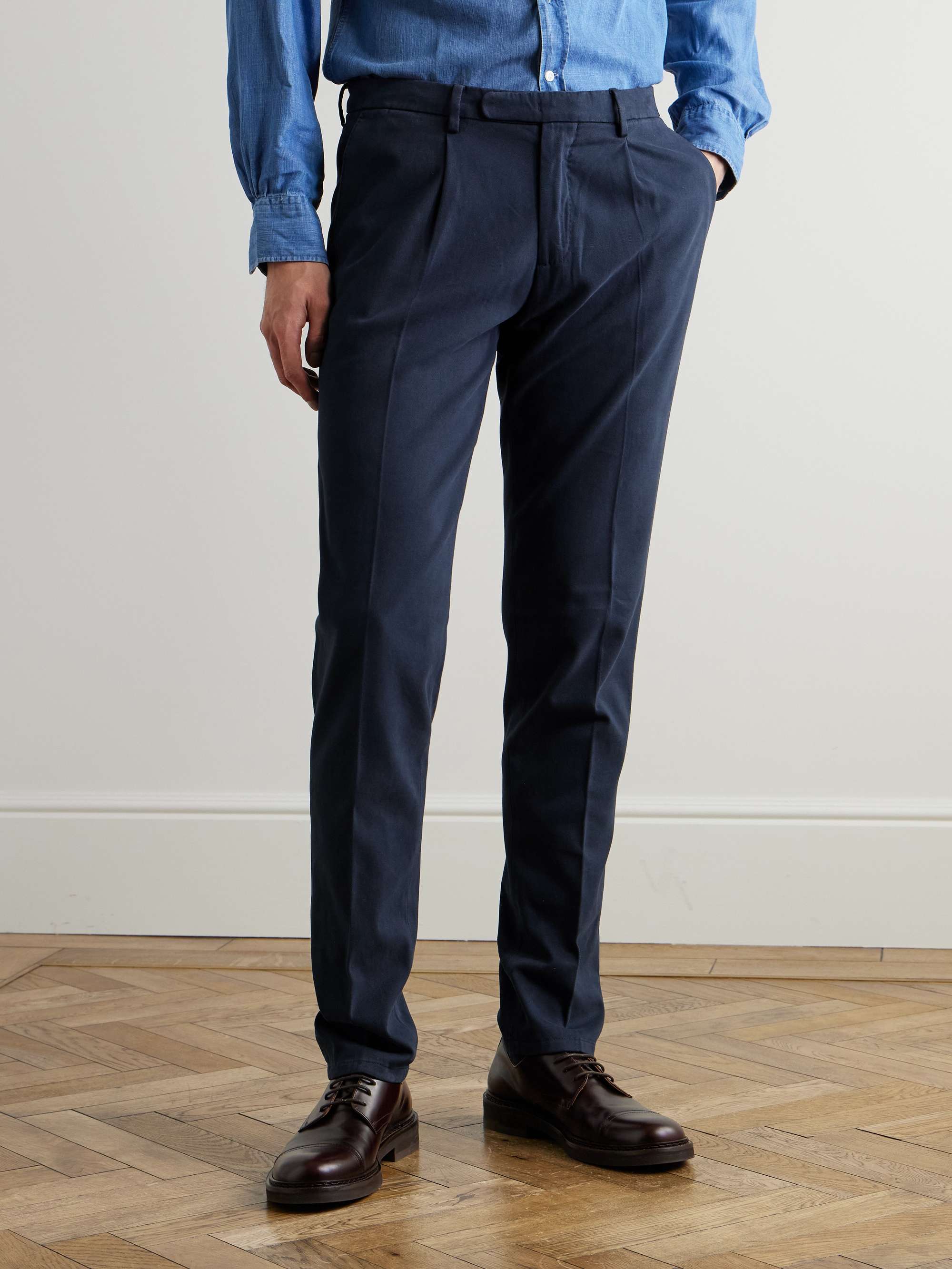 Straight-Leg Pleated Garment-Dyed Cotton-Blend Corduroy Suit Trousers view