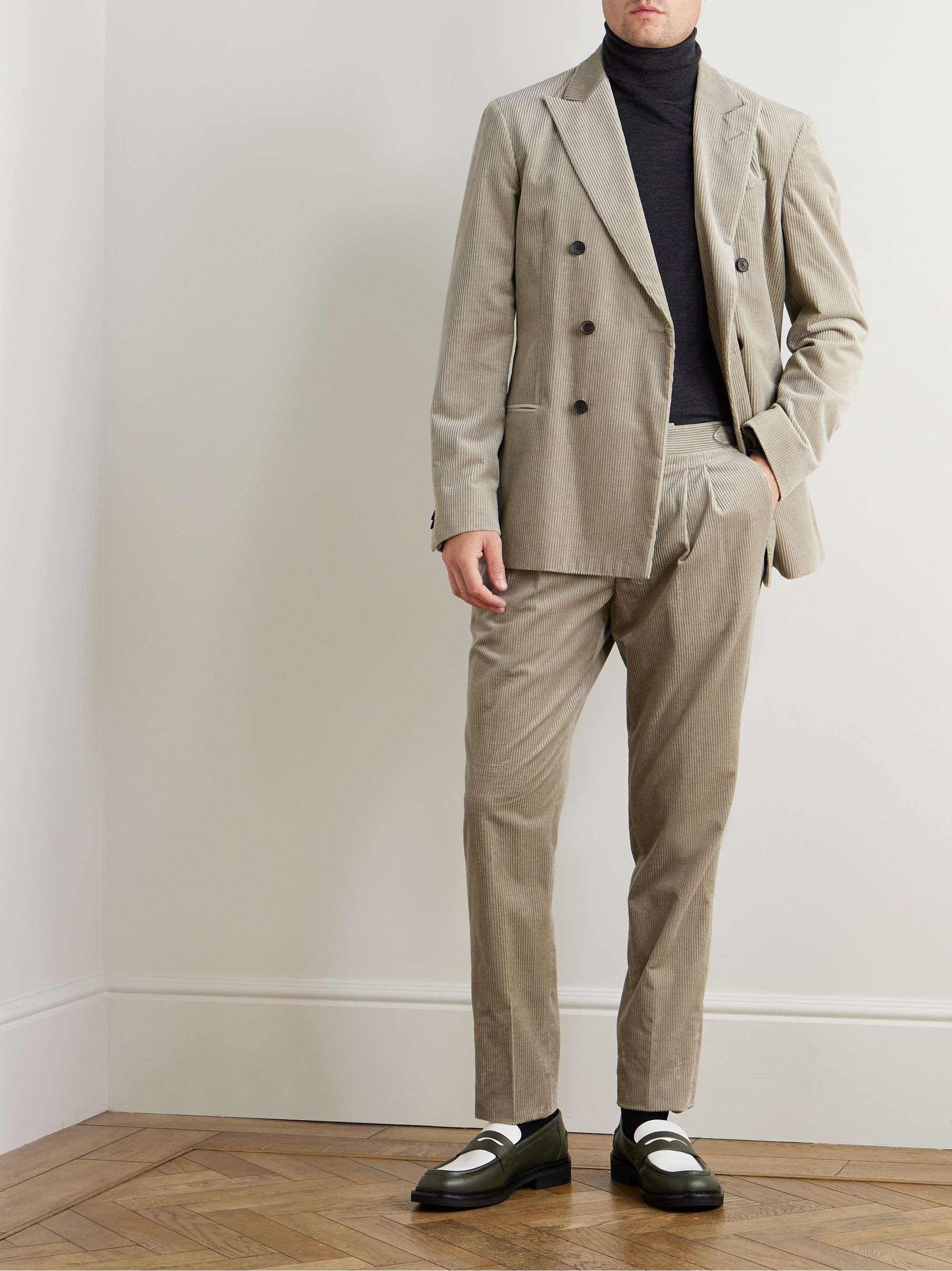 Slim-Fit Straight-Leg Cotton and Cashmere-Blend Corduroy Tuxedo Trousers view