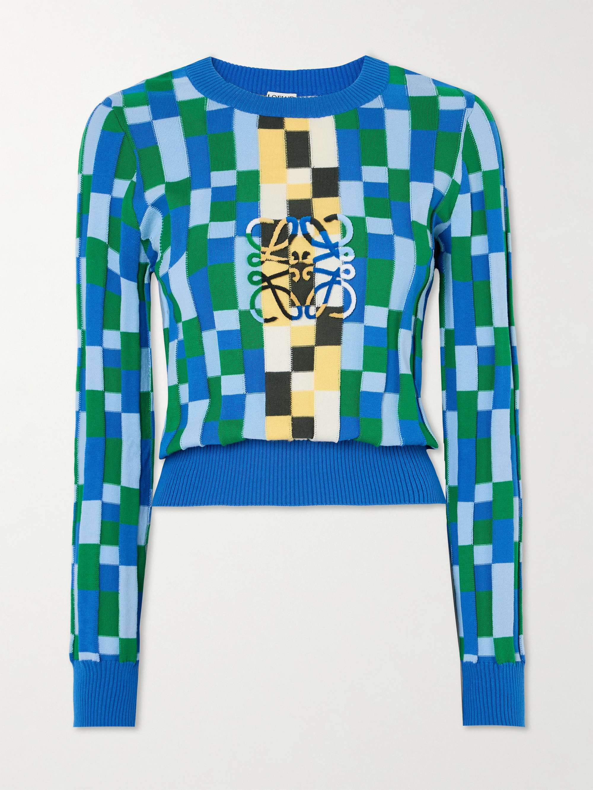 Anagram appliquéd checked intarsia cotton sweater hero visual