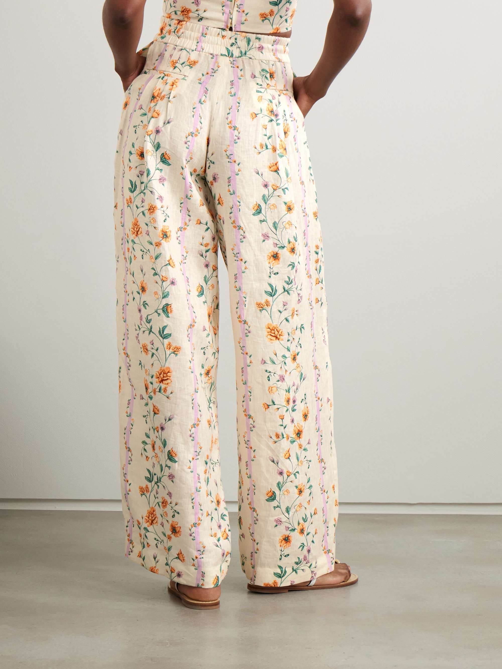 Totoa Chinesis floral-print linen wide-leg pants view