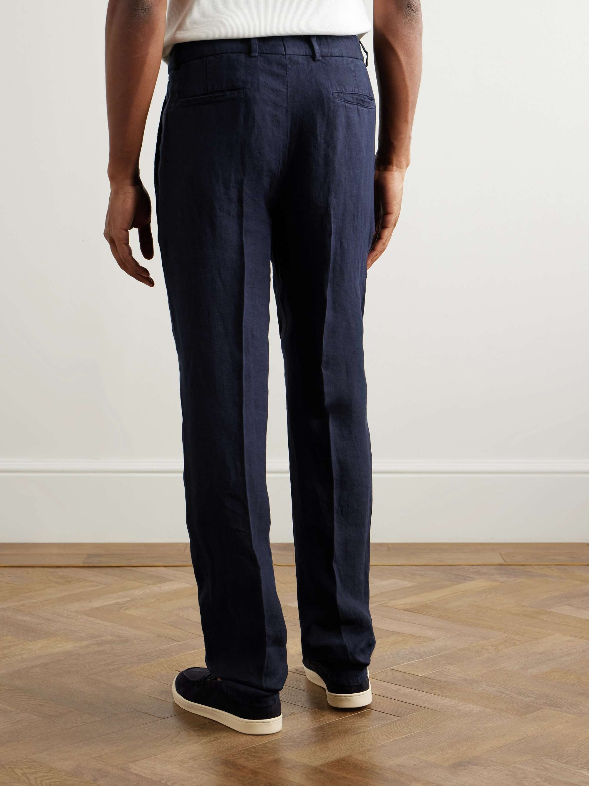 Tapered Pleated Linen-Twill Trousers view