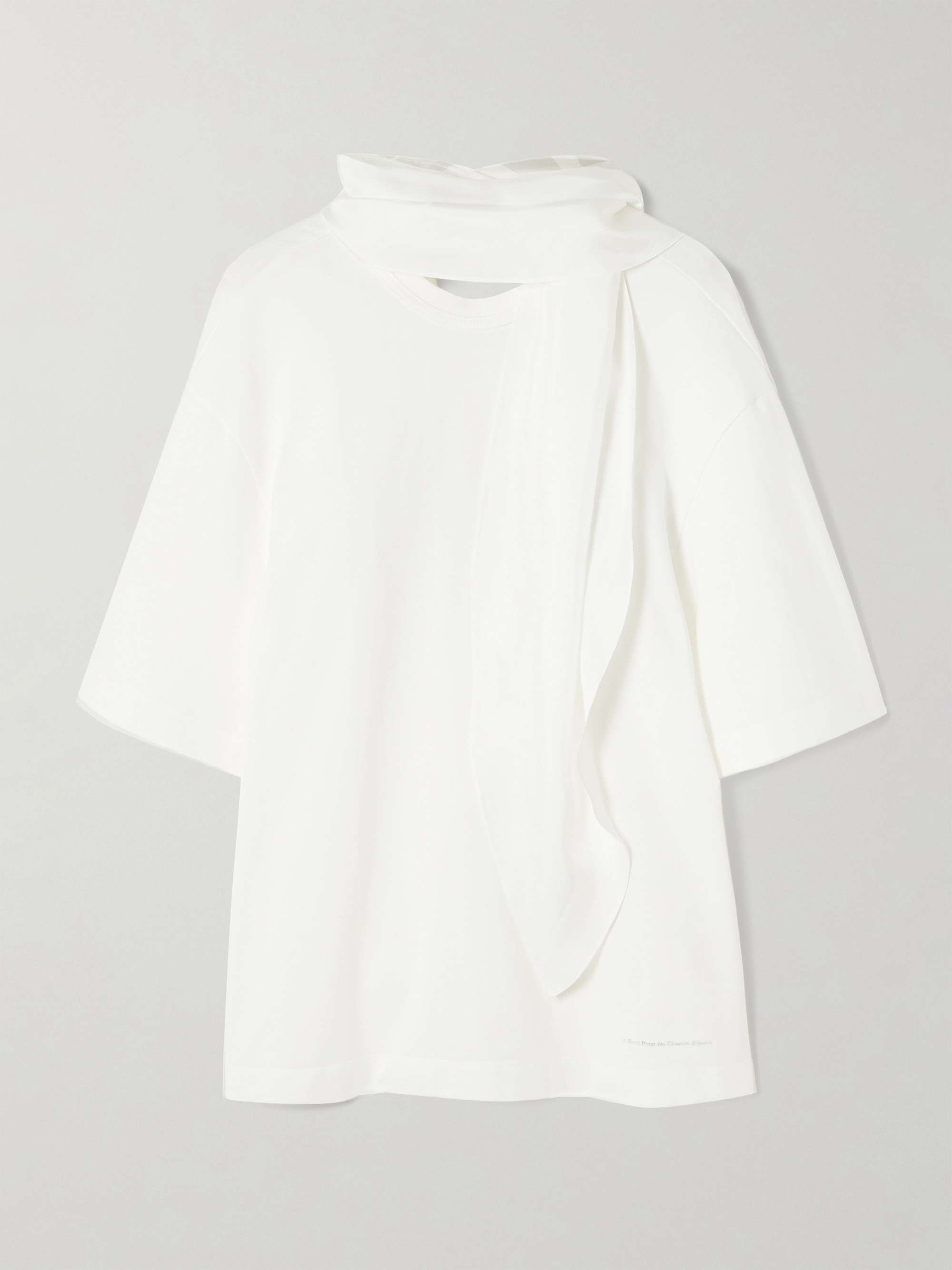 Oversized scarf-detailed silk twill-trimmed cotton-jersey T-shirt hero visual