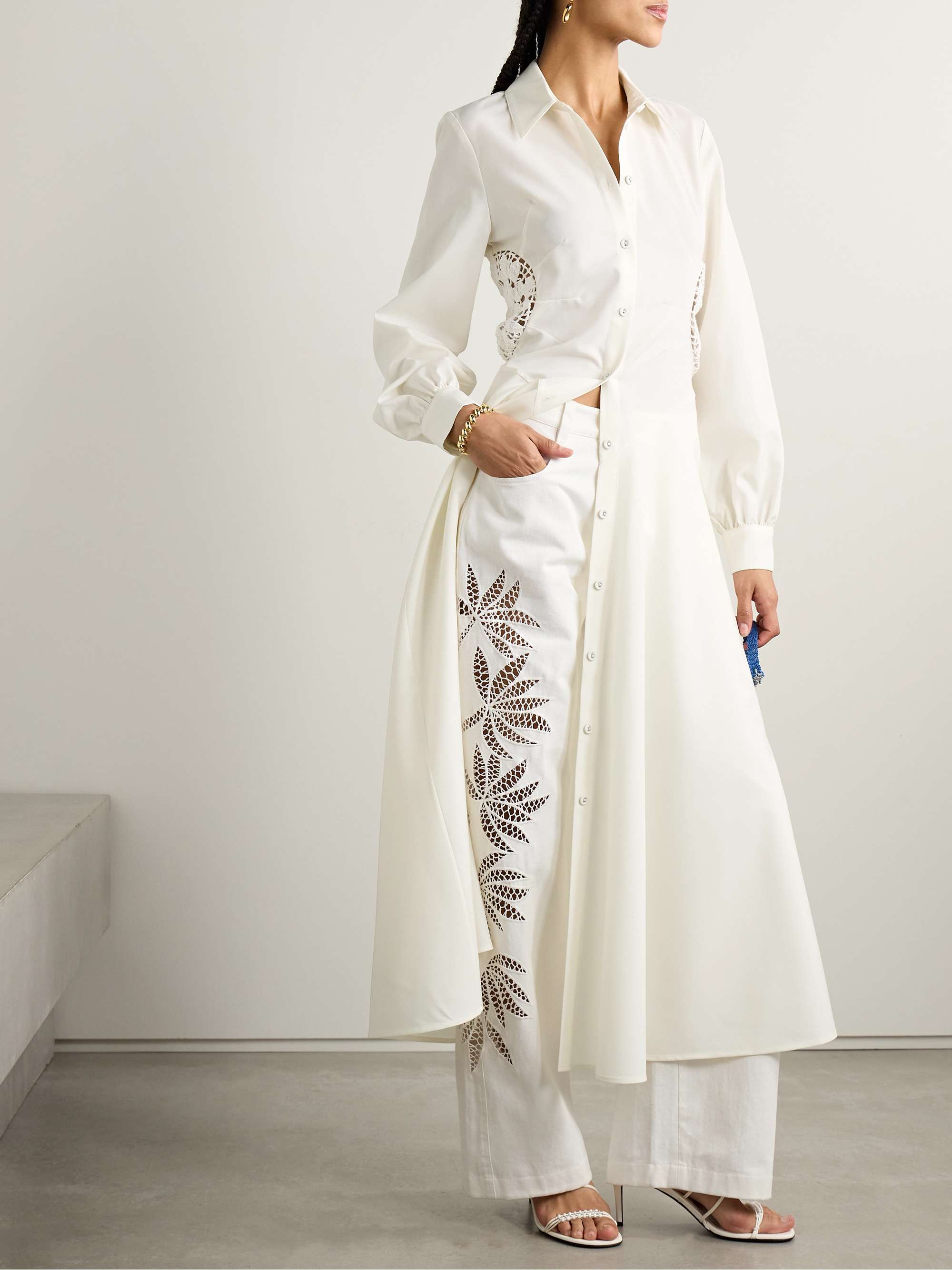 Lewis crocheted cotton-trimmed wool maxi shirt dress view