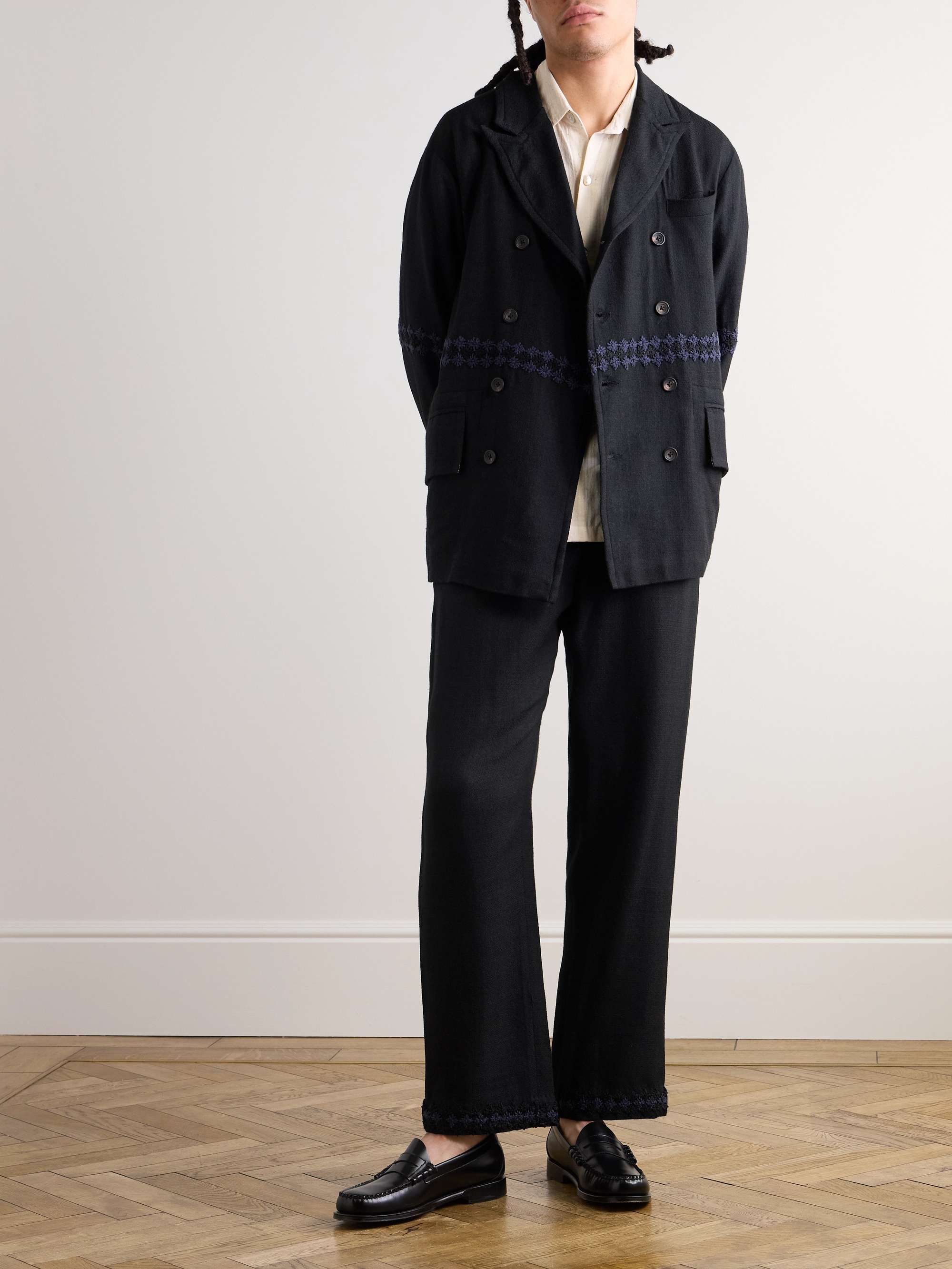 Straight-Leg Wool-Flannel Suit Trousers view