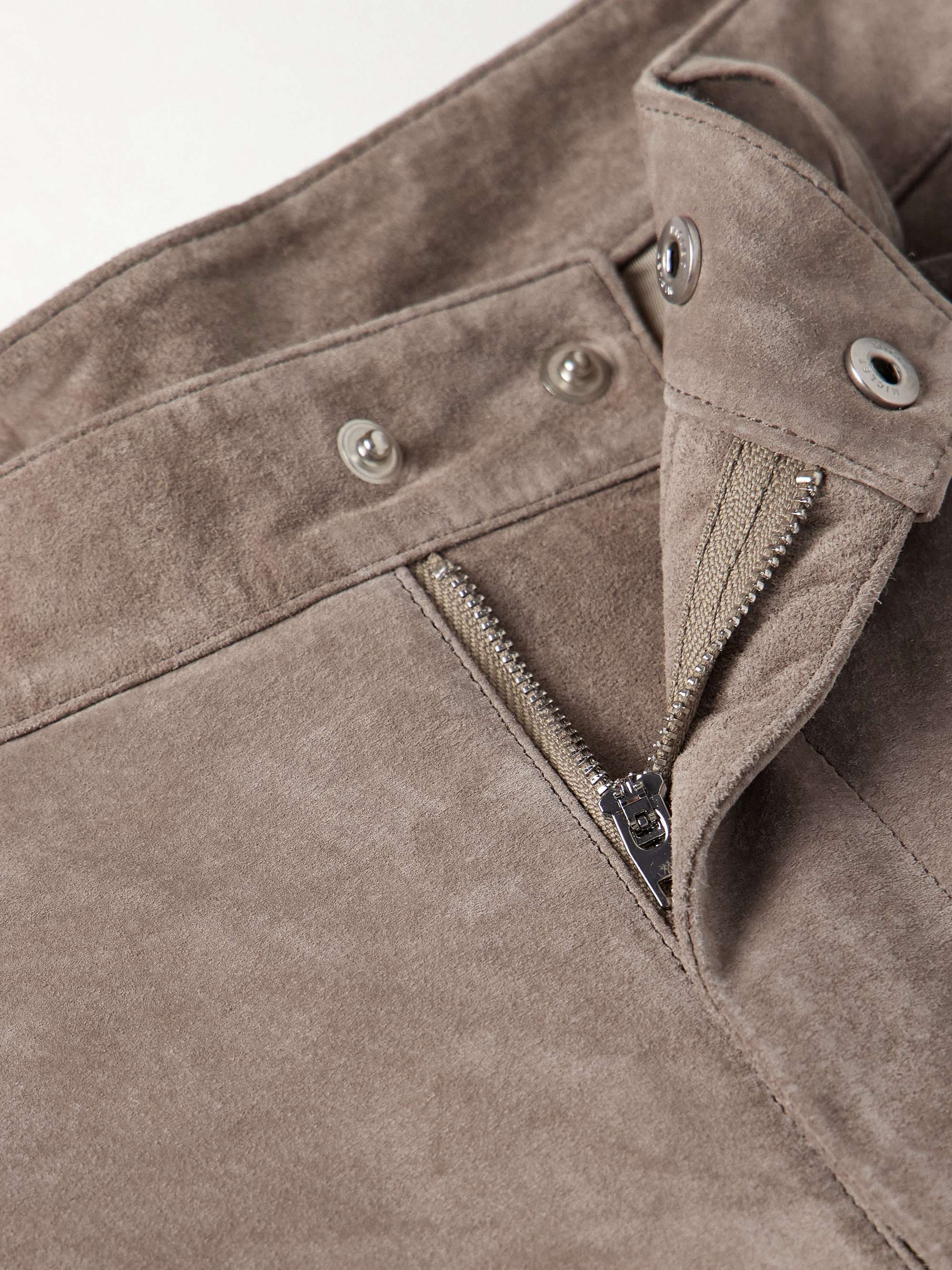 Straight-Leg Pleated Suede Trousers view