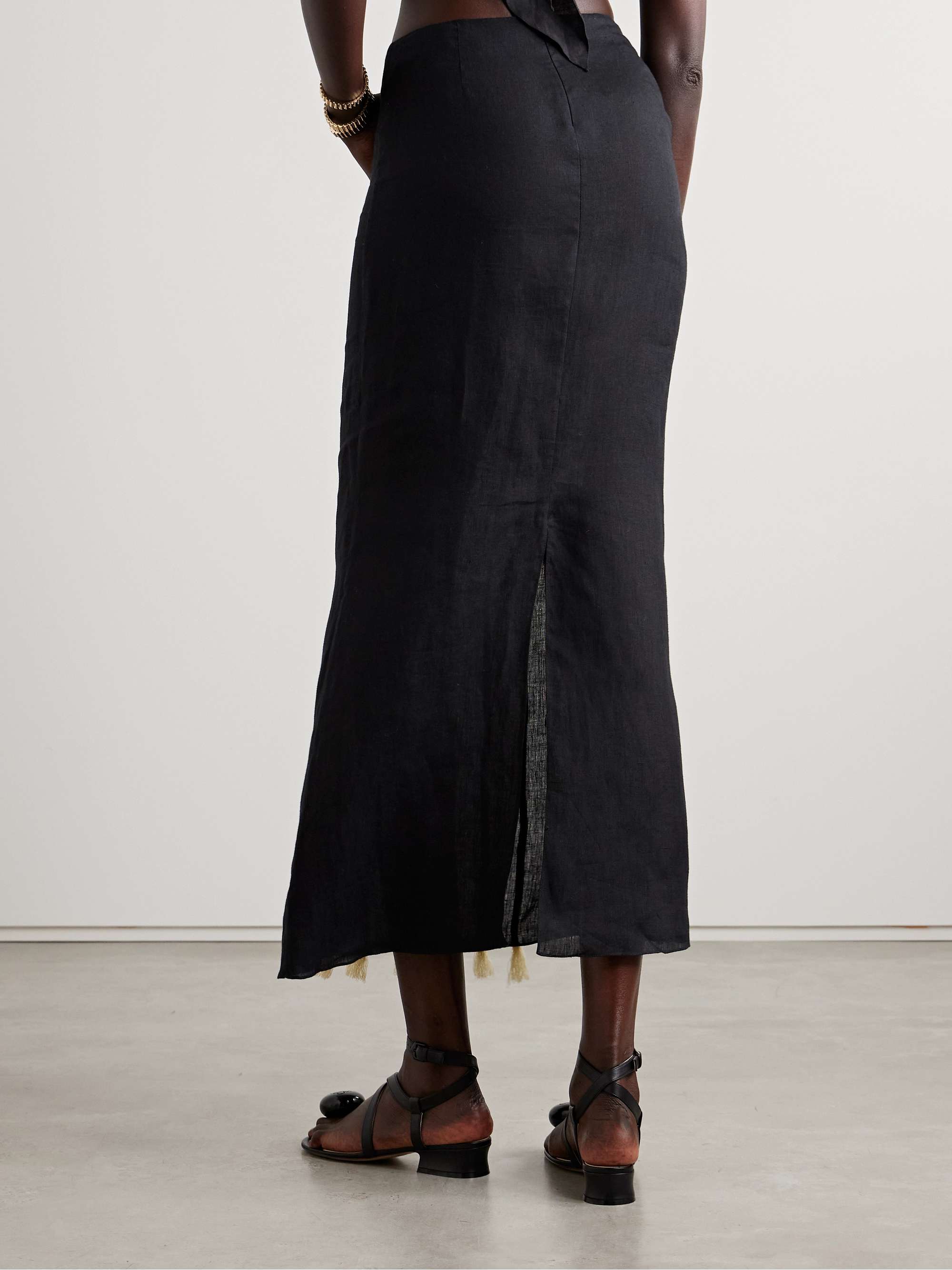 Bucanera appliquéd fringed linen maxi skirt view