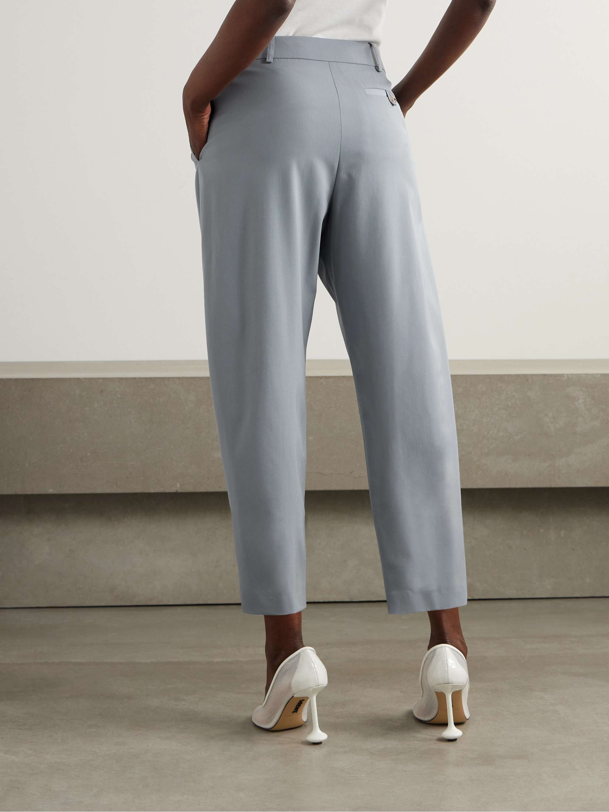 Cropped pleated wool-blend tapered pants view