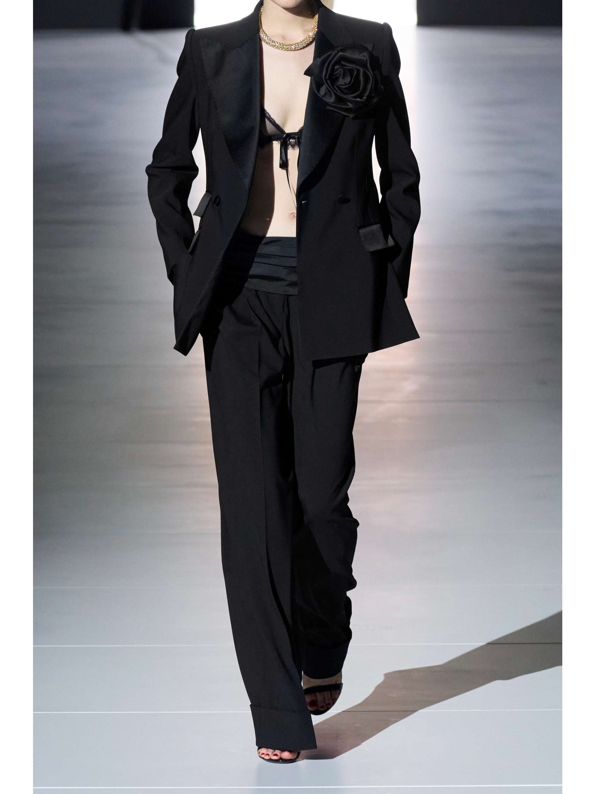 Appliquéd silk-satin trimmed double-breasted wool-blend blazer view