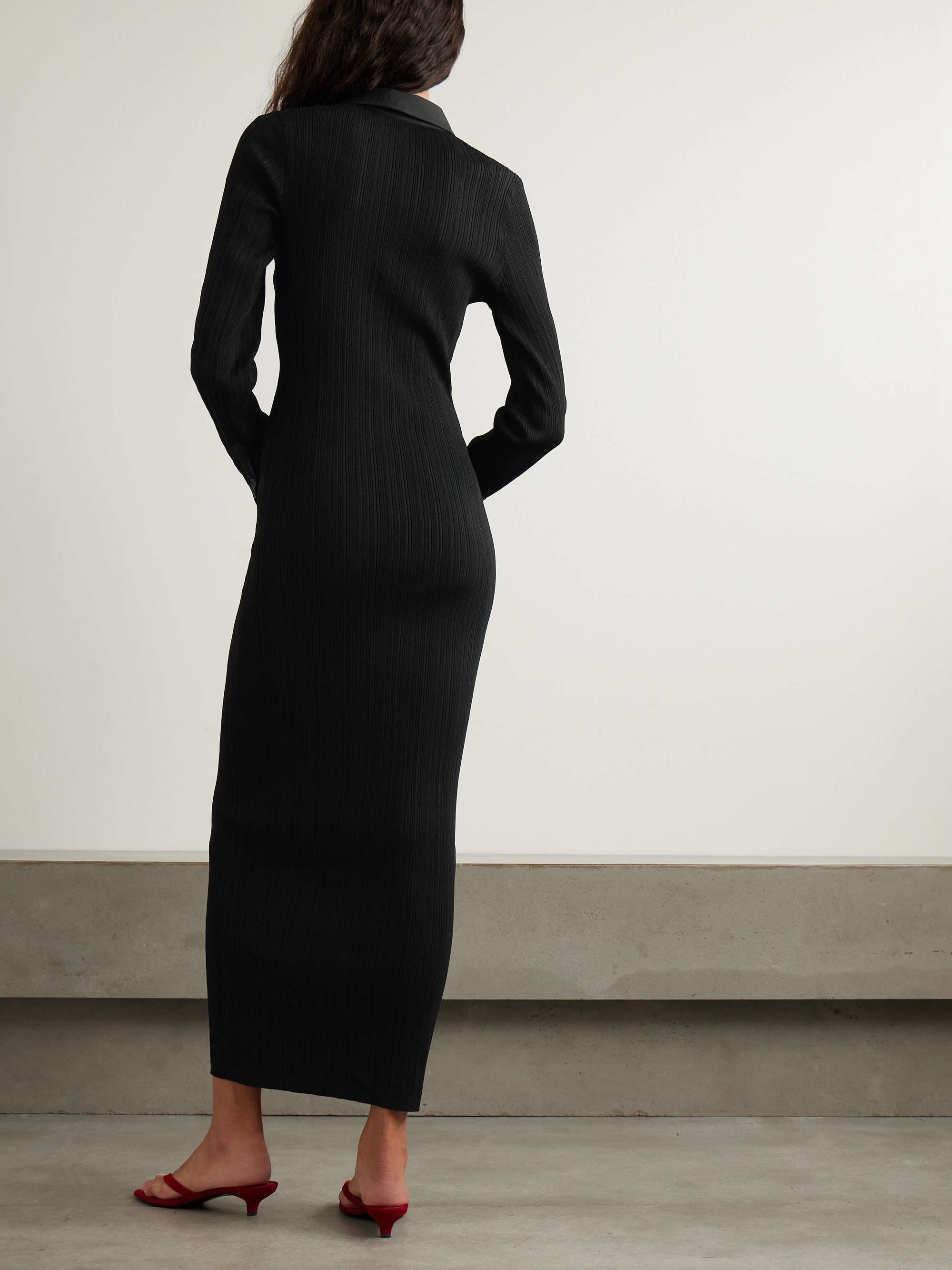 Poplin-trimmed ribbed-knit maxi shirt dress view
