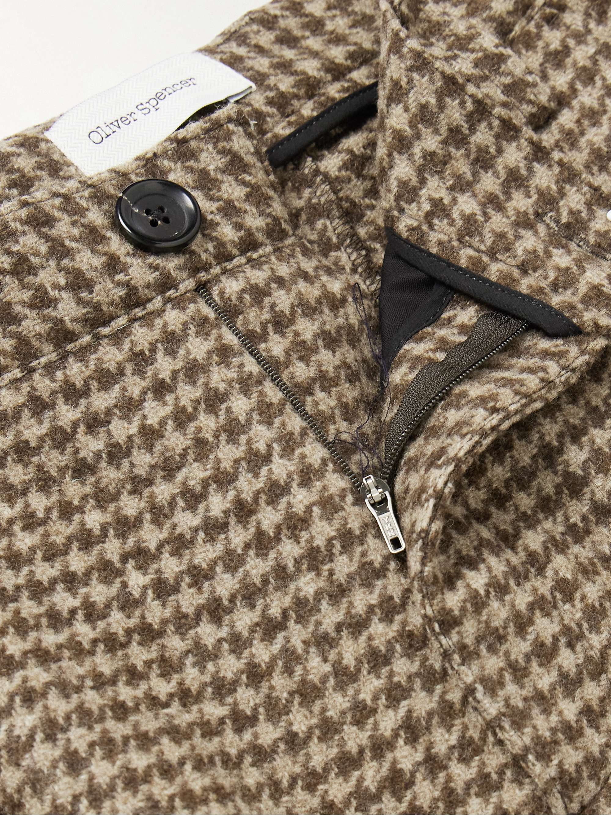 Morton Straight-Leg Pleated Houndstooth Wool Trousers view