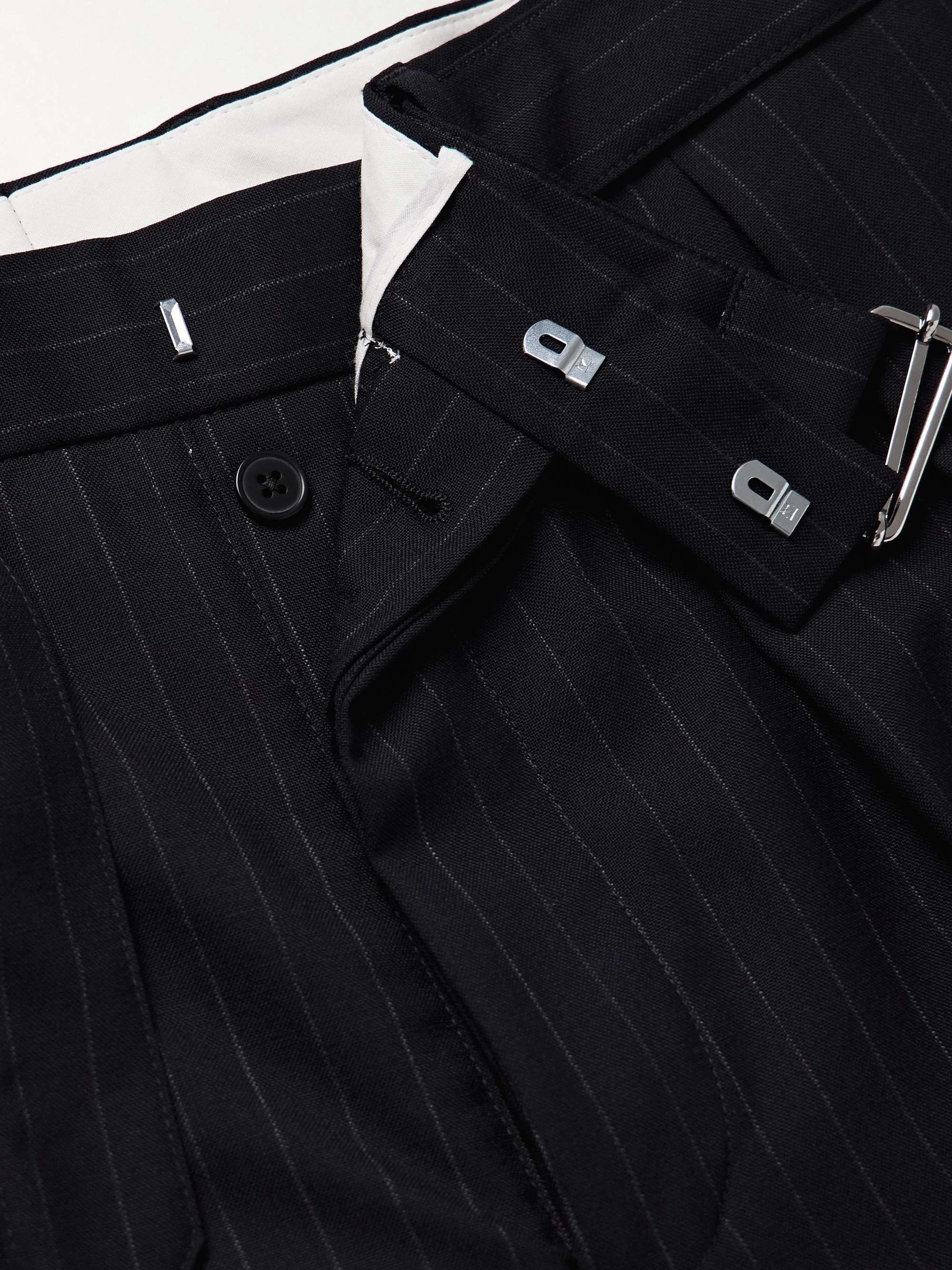 Pierre Tapered Pleated Belted Pinstriped Virgin Wool Trousers view