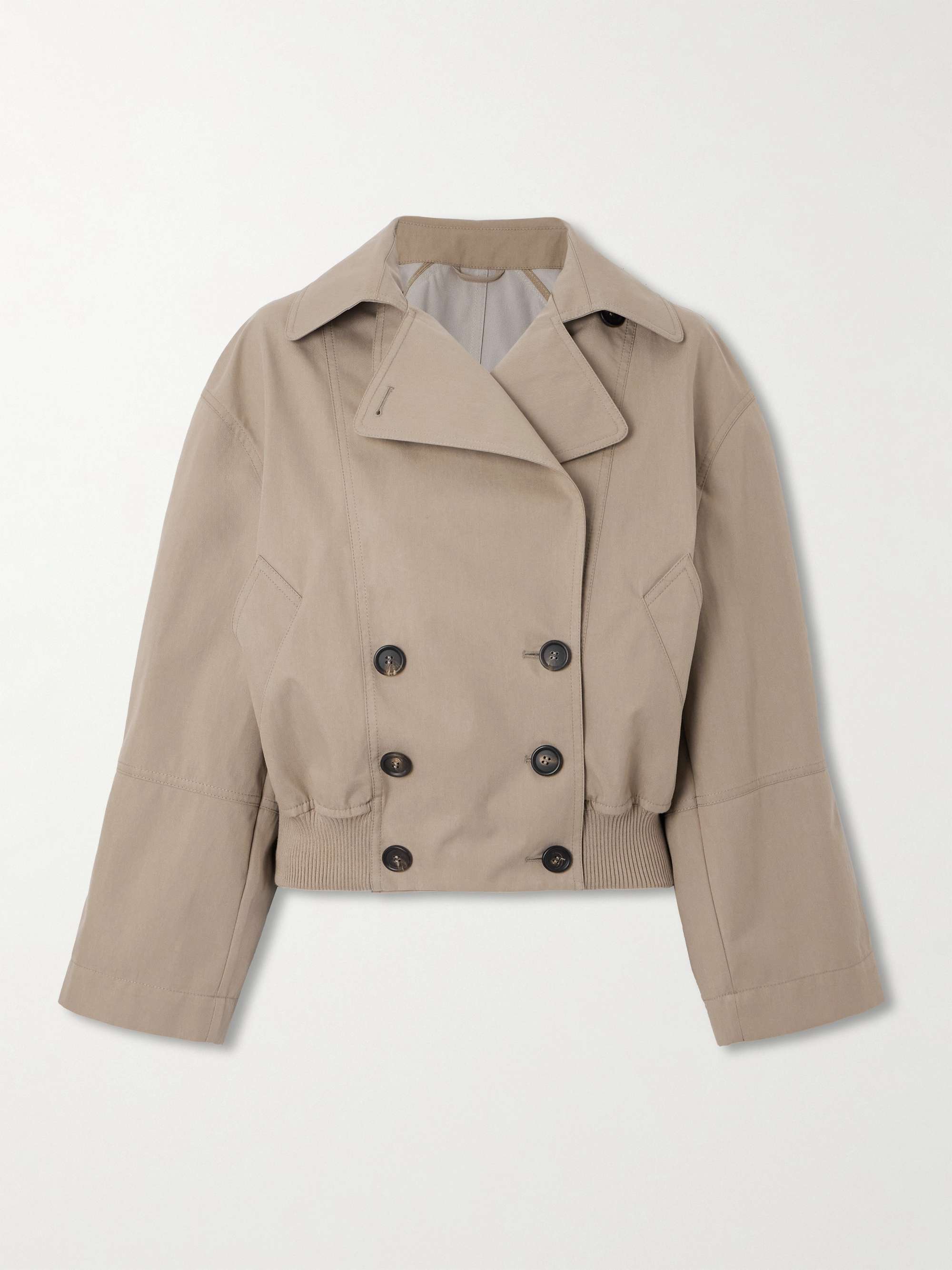 Double-breasted cropped cotton-blend gabardine trench coat hero visual