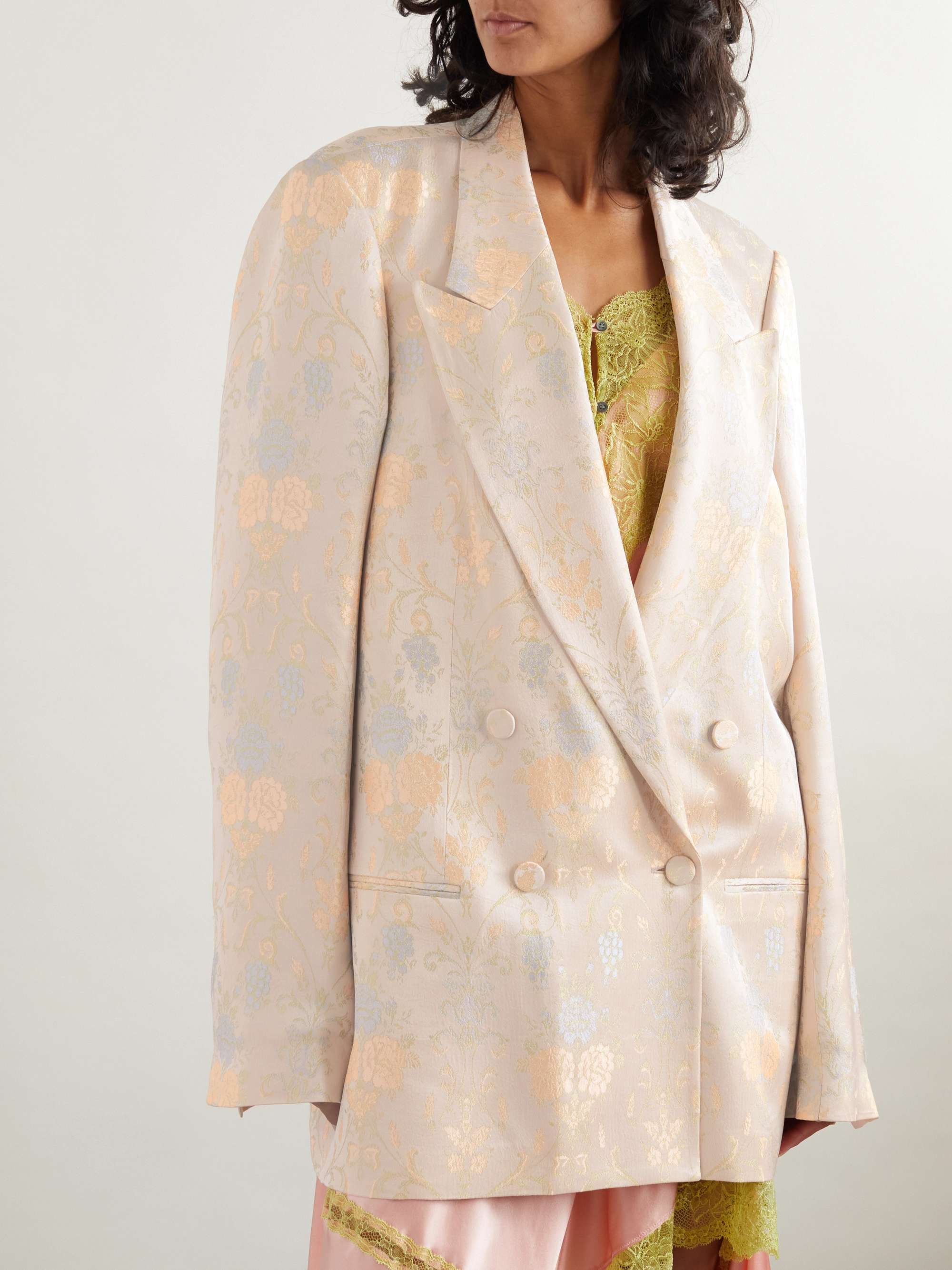Oversized double-breasted floral-jacquard blazer view