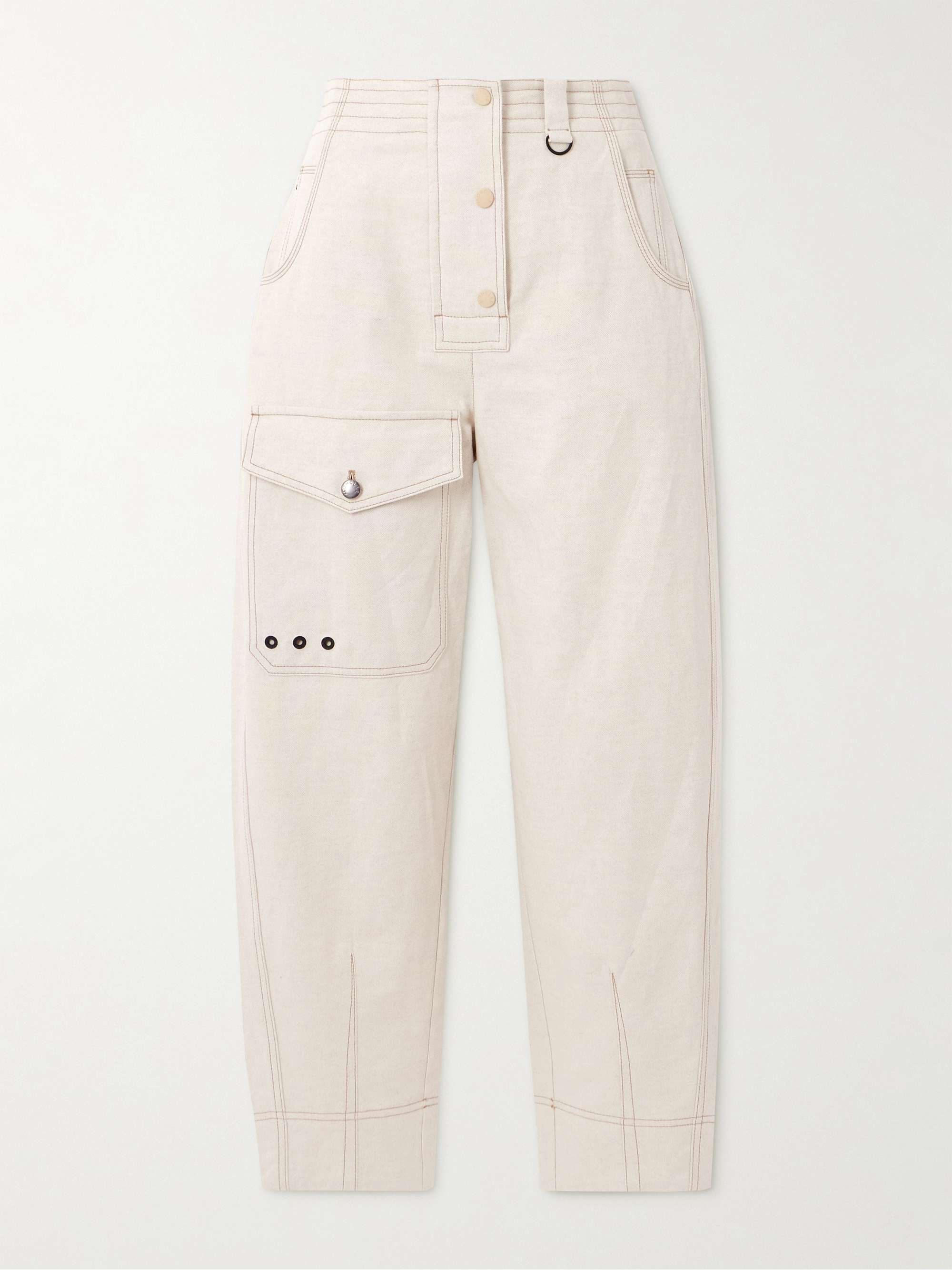 Eyelet-embellished cotton and linen-blend canvas tapered cargo pants hero visual