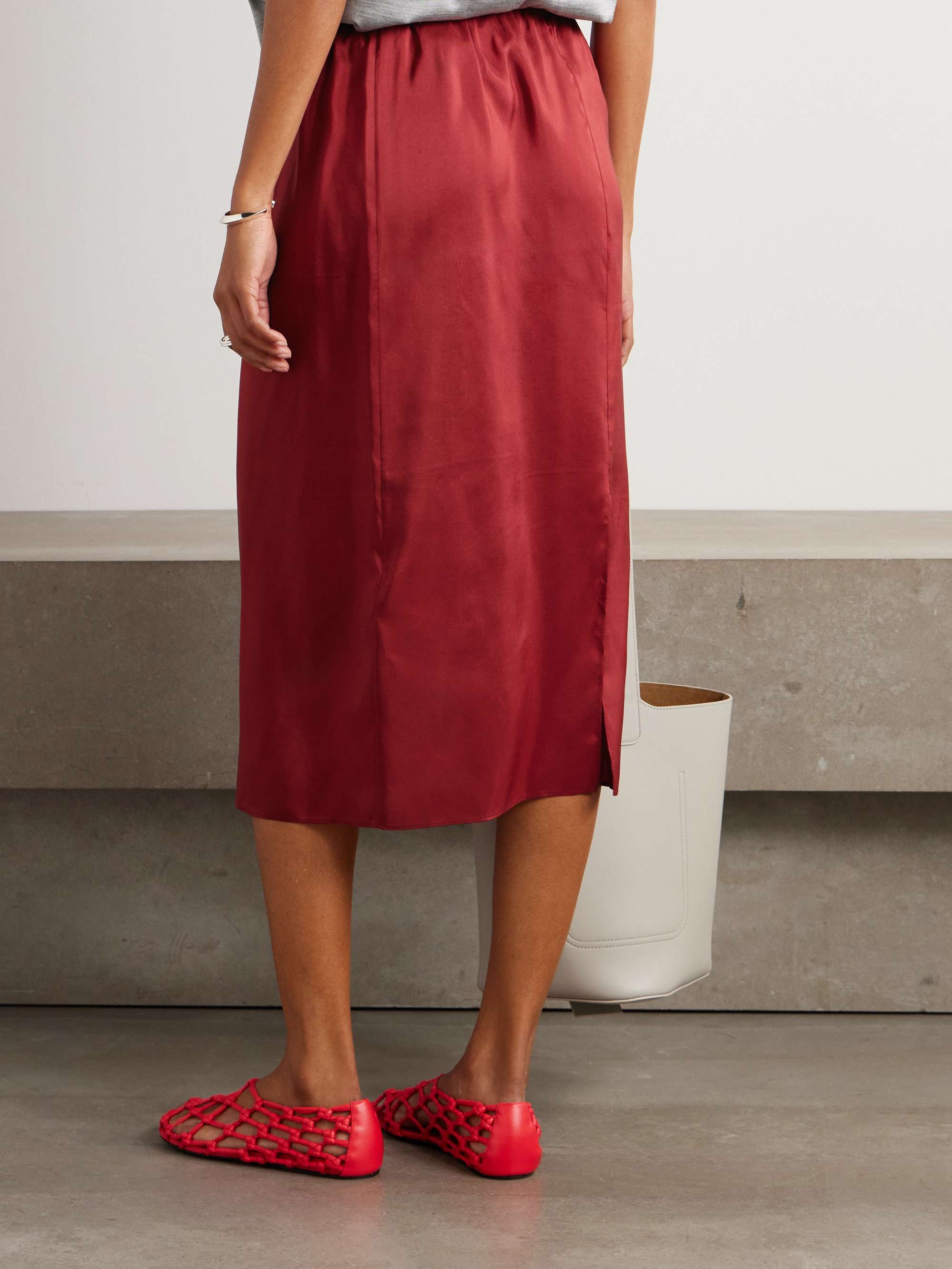 Silk-satin midi skirt view