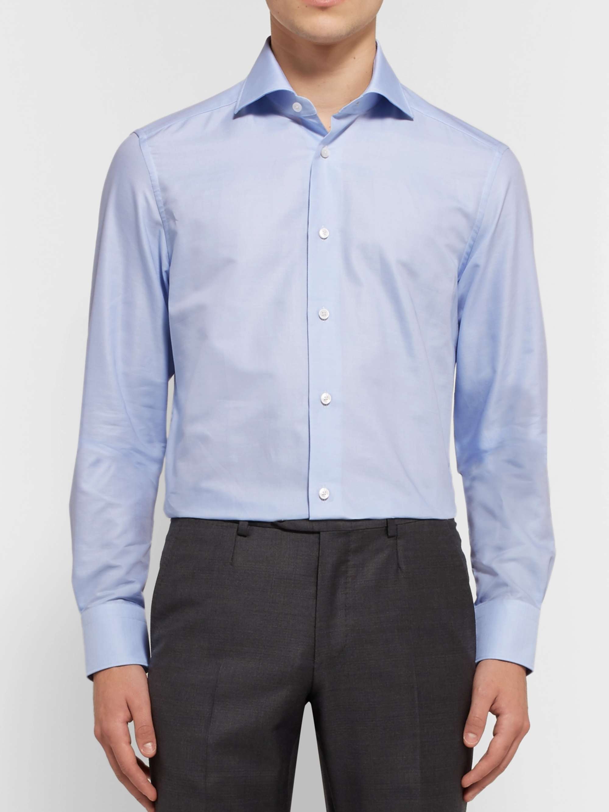 Light-Blue Trofeo Slim-Fit Cutaway-Collar Cotton-Poplin Shirt view