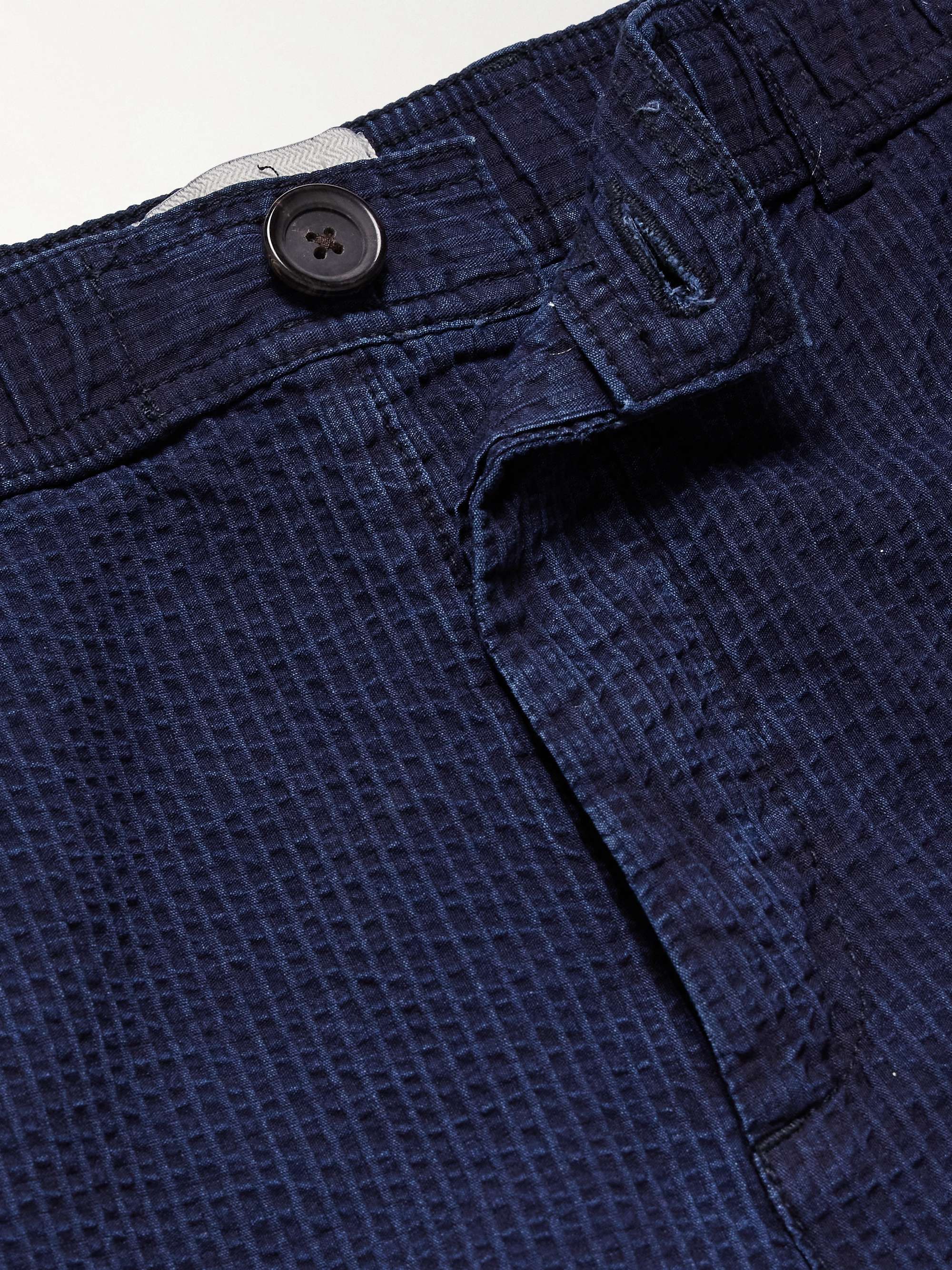 Straight-leg Indigo-Dyed Cotton-Seersucker Suit Trousers view