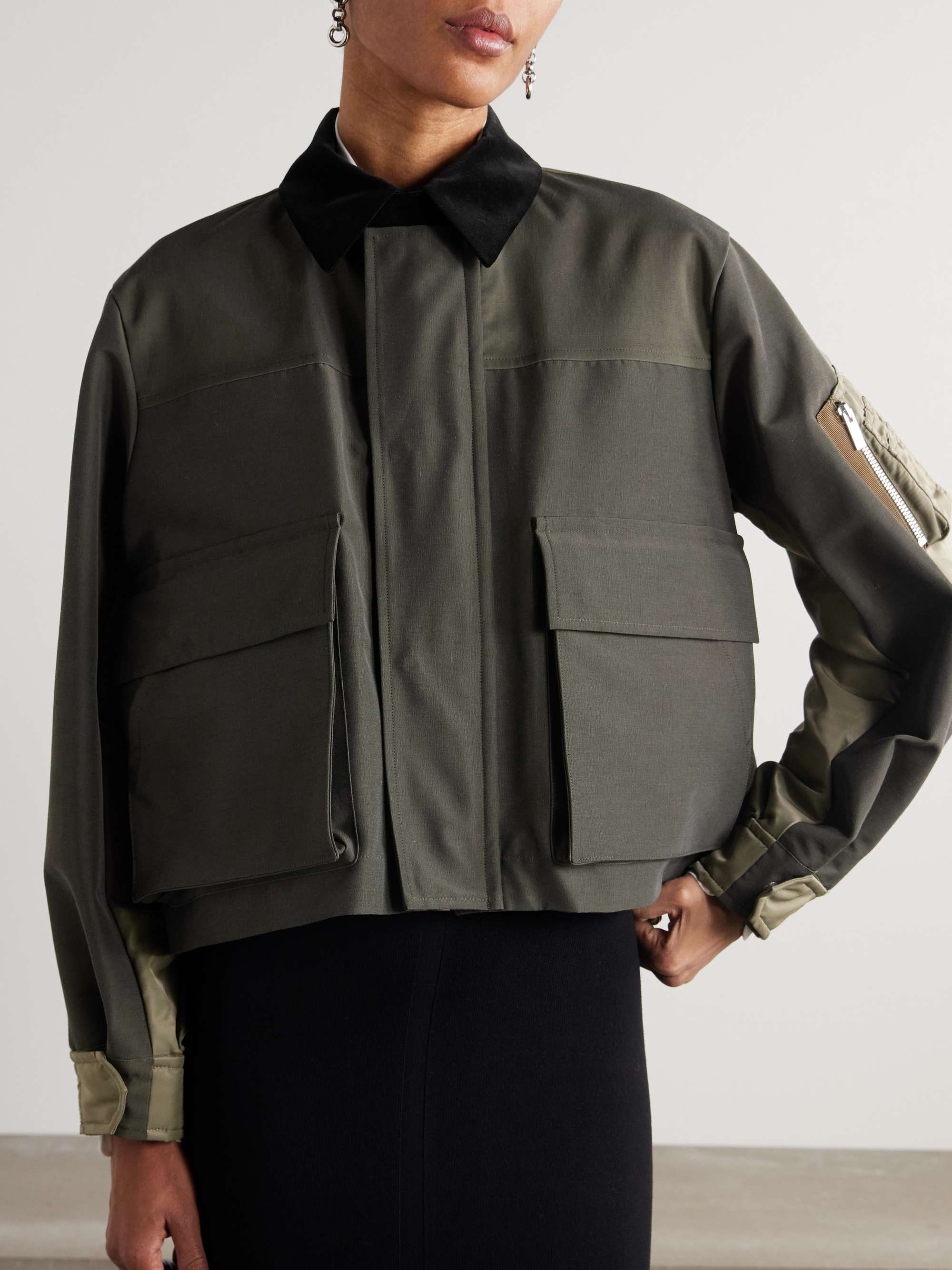 Velvet and satin-trimmed cotton-blend twill jacket view
