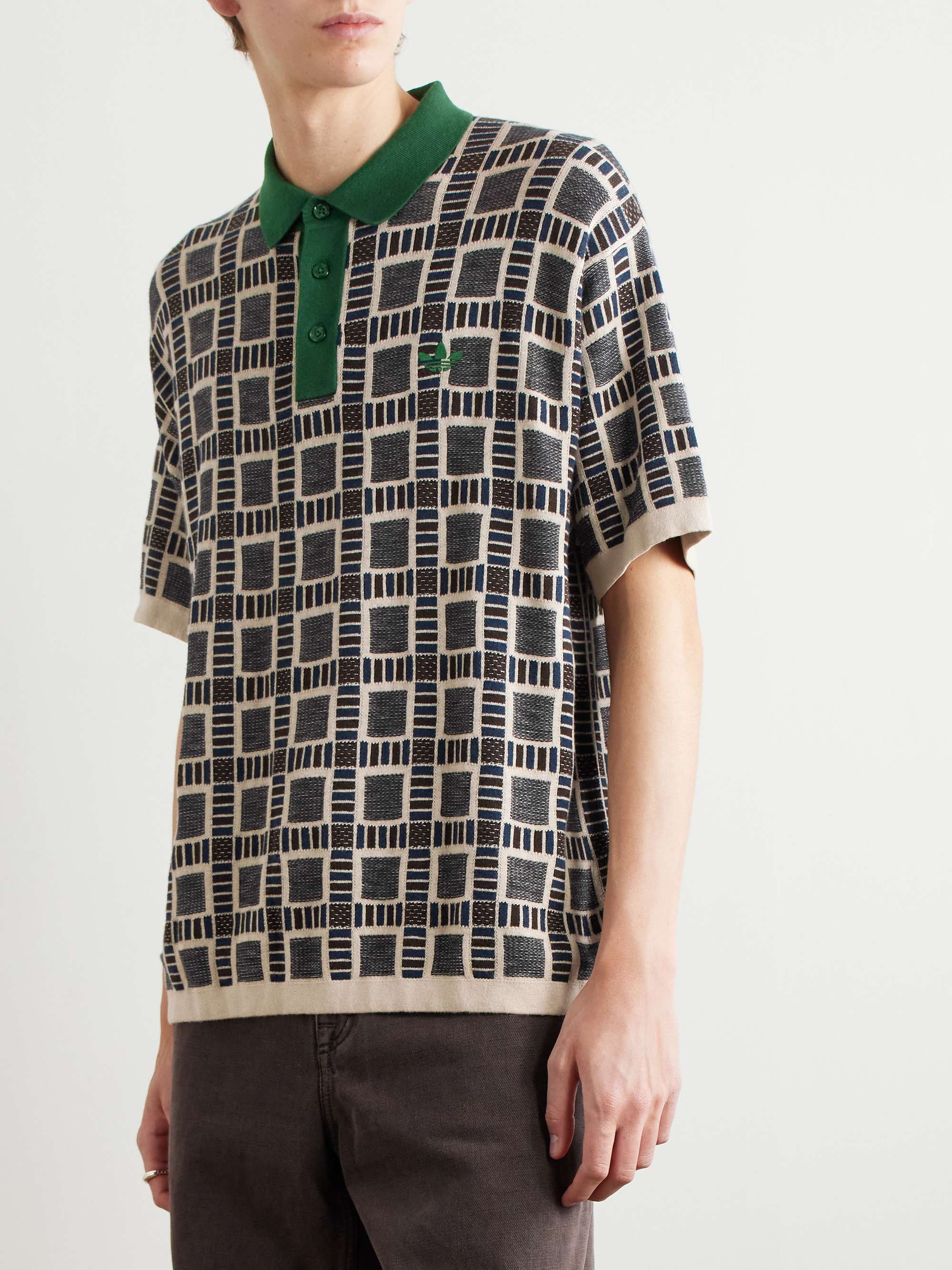 + Brain Dead Logo-Embroidered Jacquard-Knit Cotton-Blend Polo Shirt view