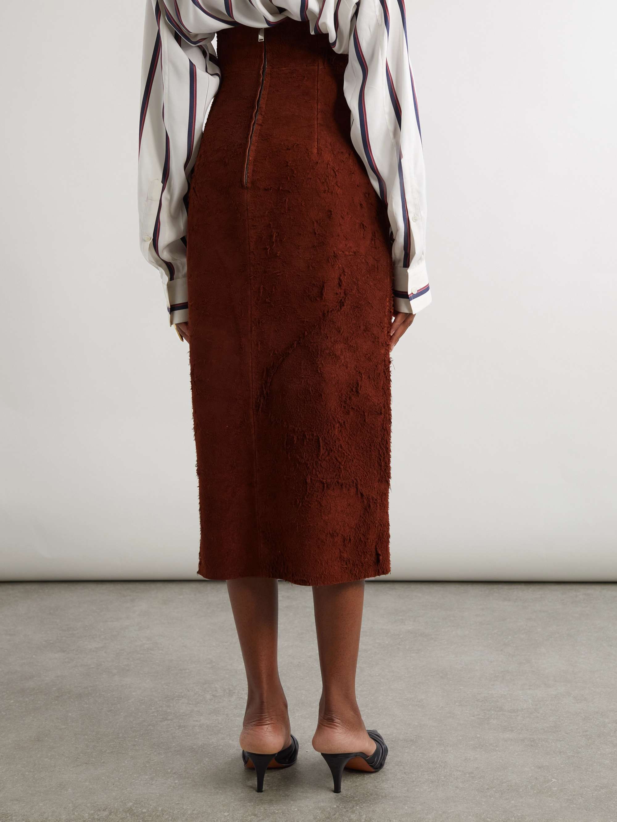 Distressed suede midi skirt view