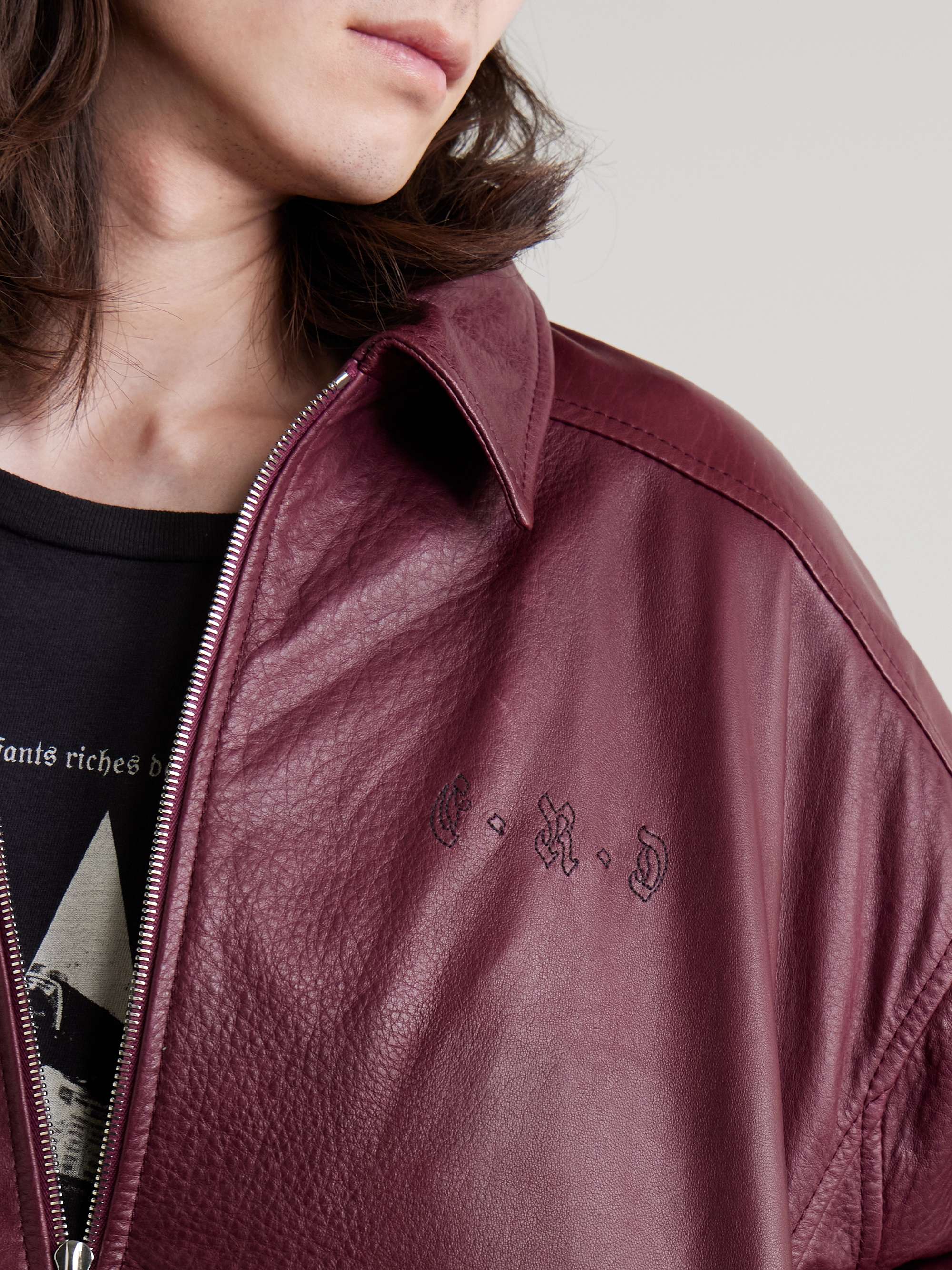 Logo-Embroidered Full-Grain Leather Jacket view