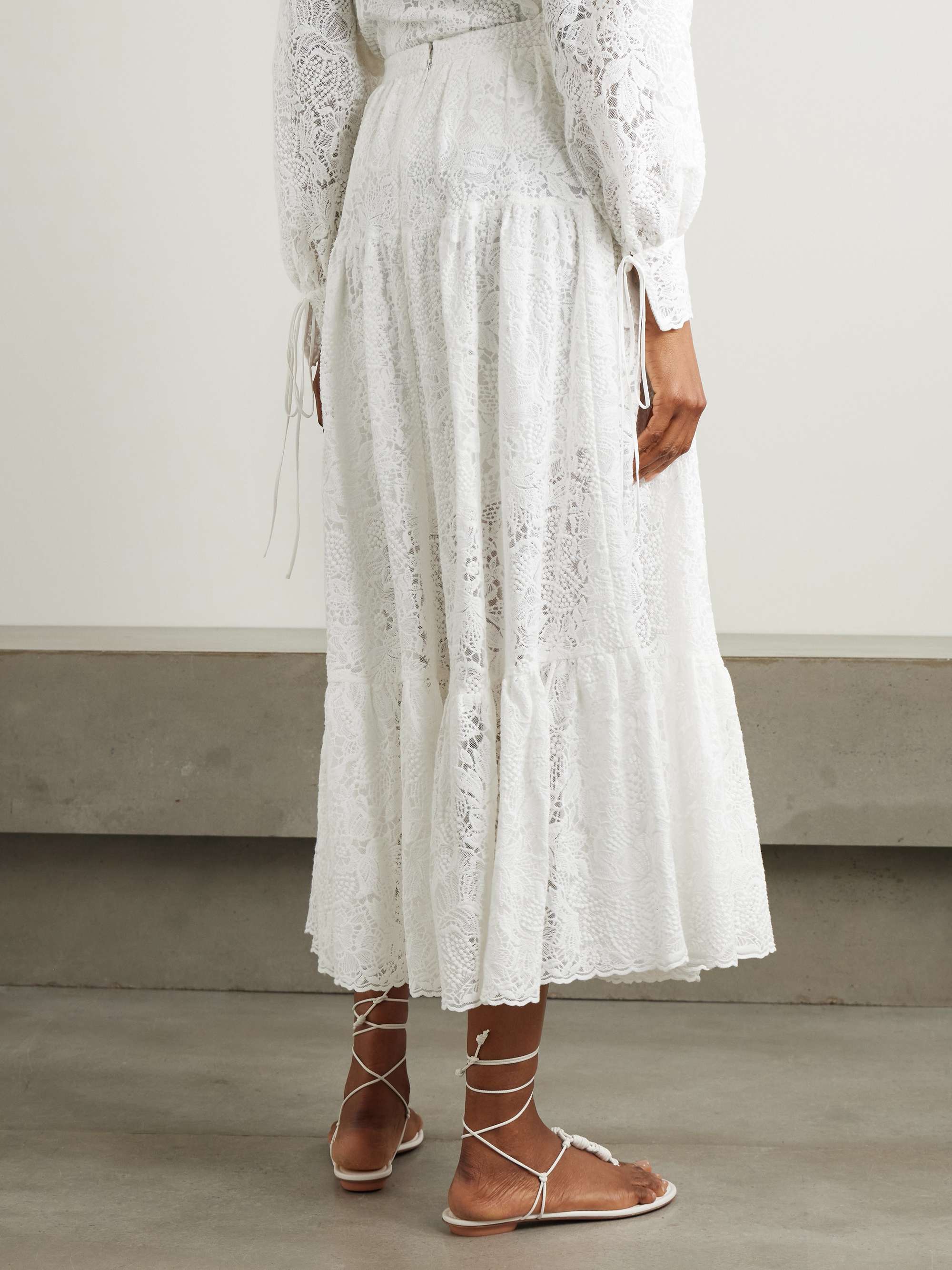 Tiered cotton-lace midi skirt view