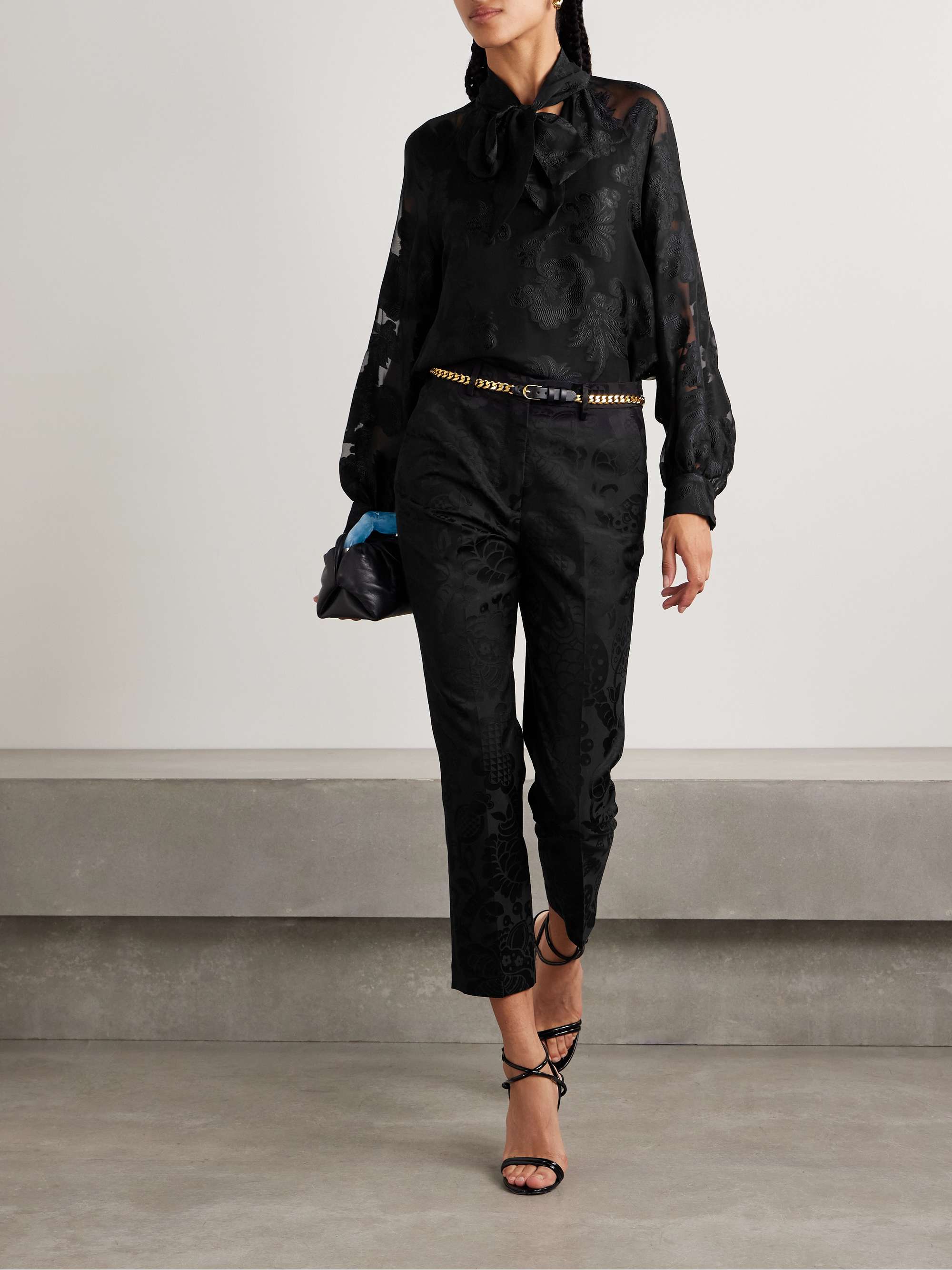 Tie-detailed chiffon-jacquard blouse view