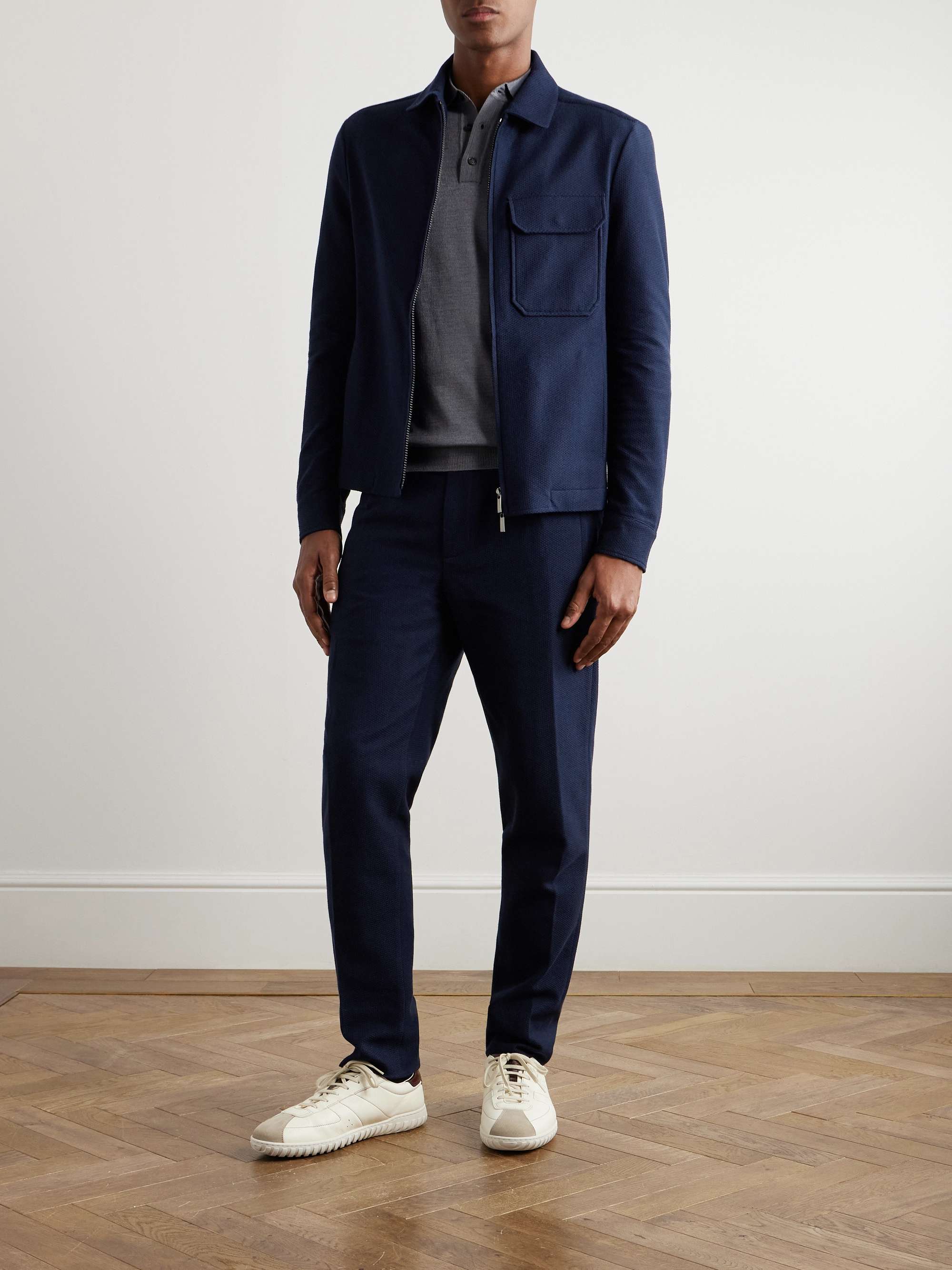 Zanone Slim-Fit Straight-Leg Pleated Cotton Trousers view