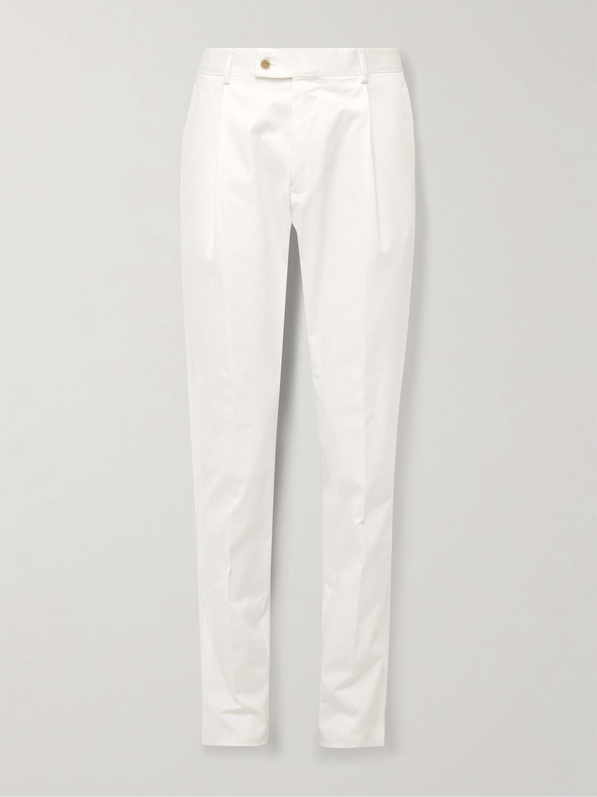 Slim-Fit Pleated Cotton-Blend Twill Trousers hero visual