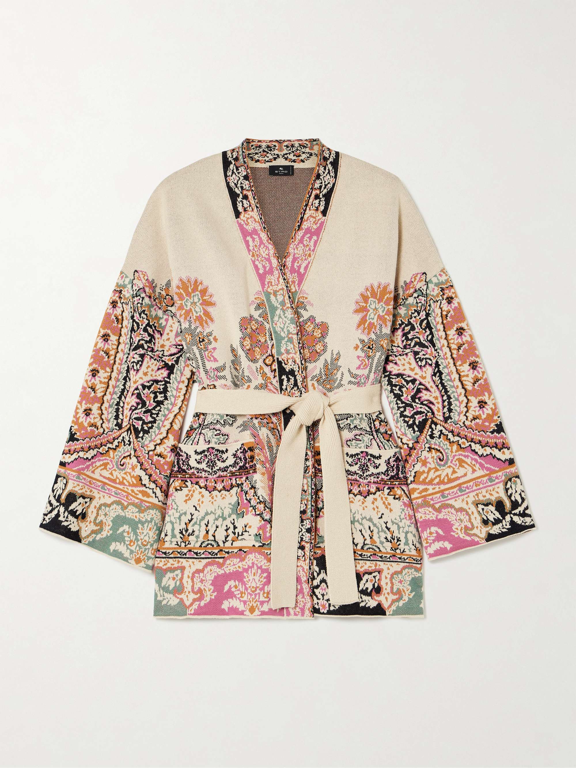 Belted silk, cotton and linen-jacquard cardigan hero visual