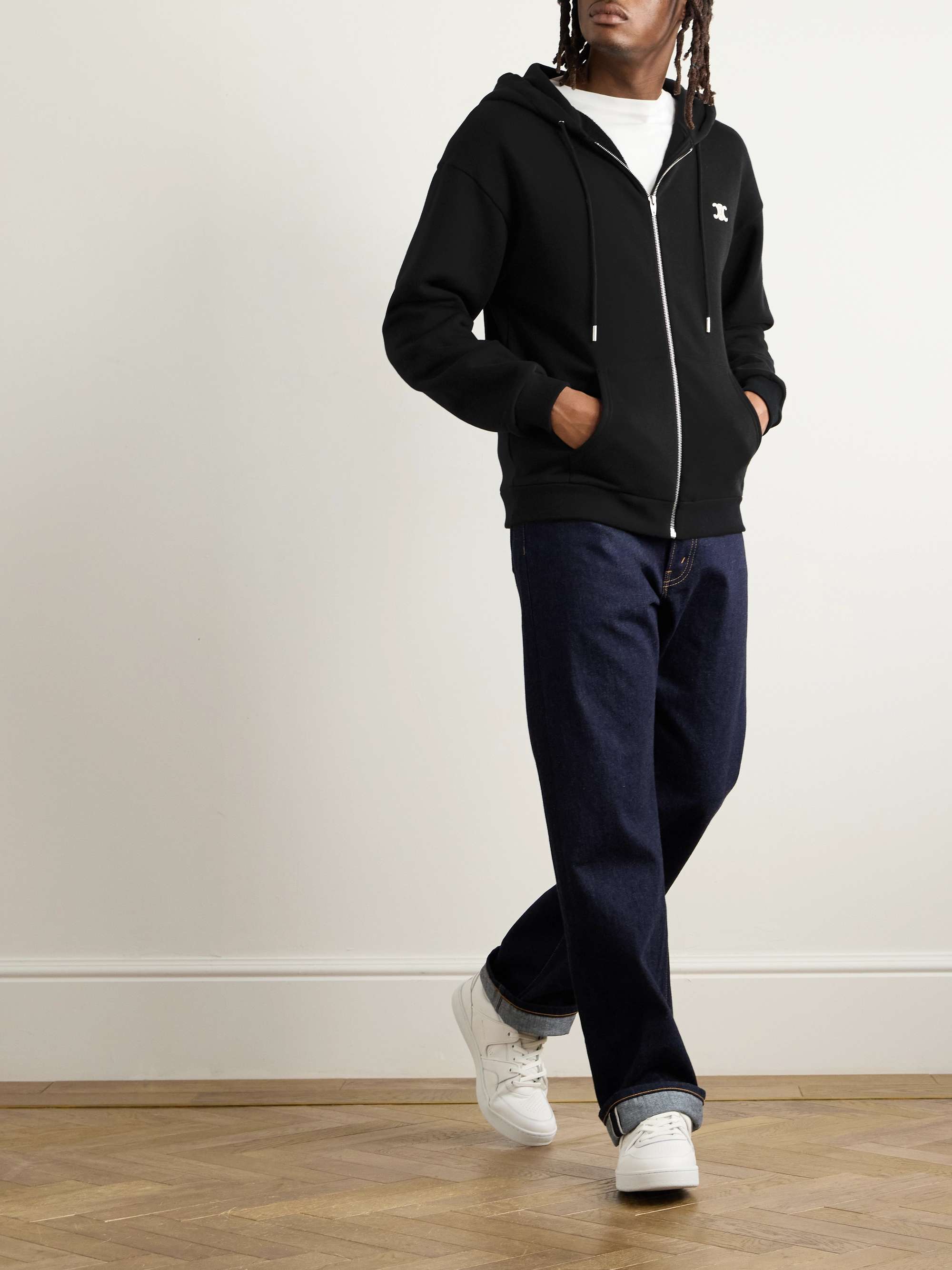 Logo-Embroidered Cotton and Cashmere-Blend Zip-Up Hoodie view