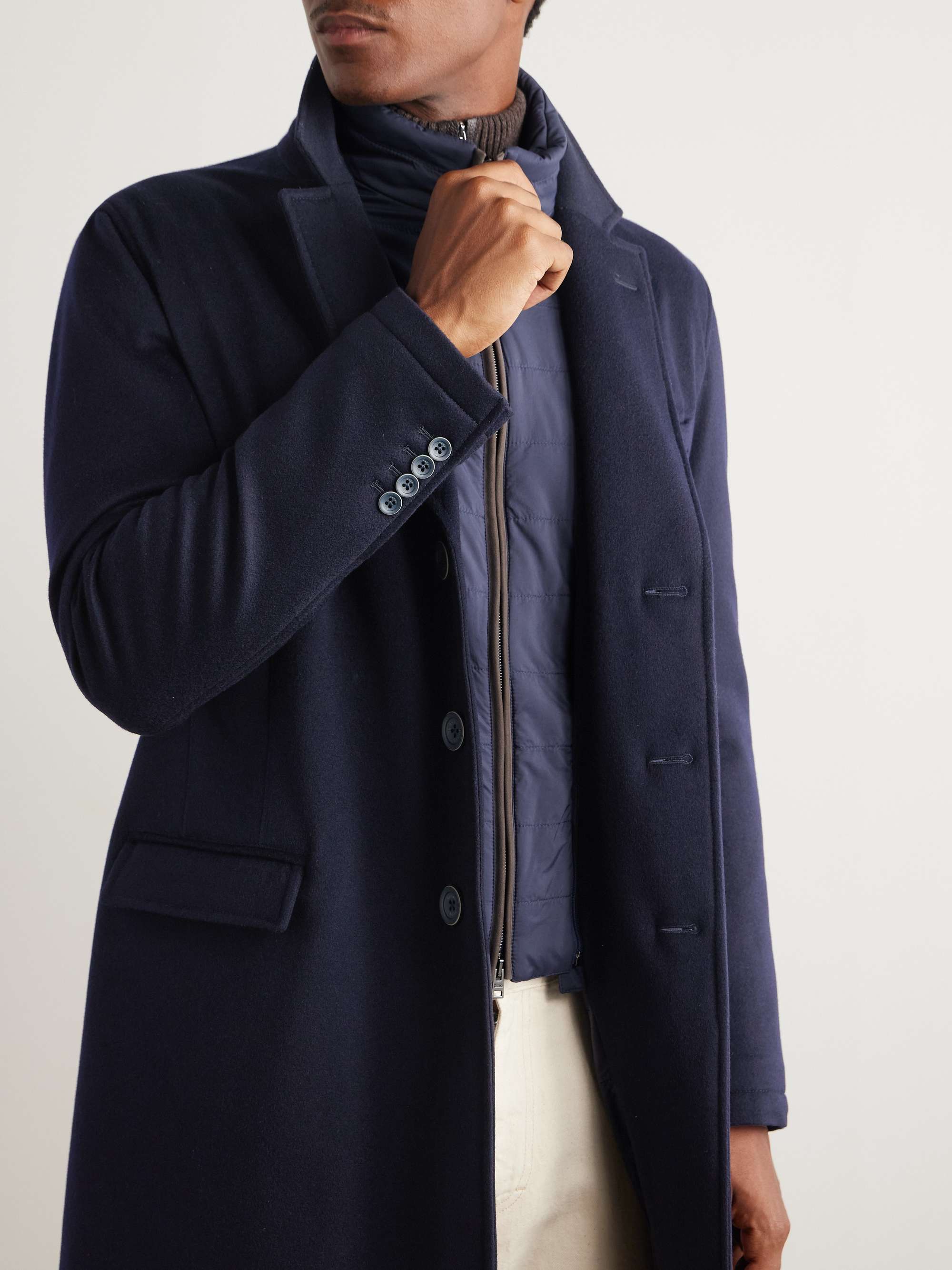 Shell-Trimmed Wool Coat with Detachable Gilet view