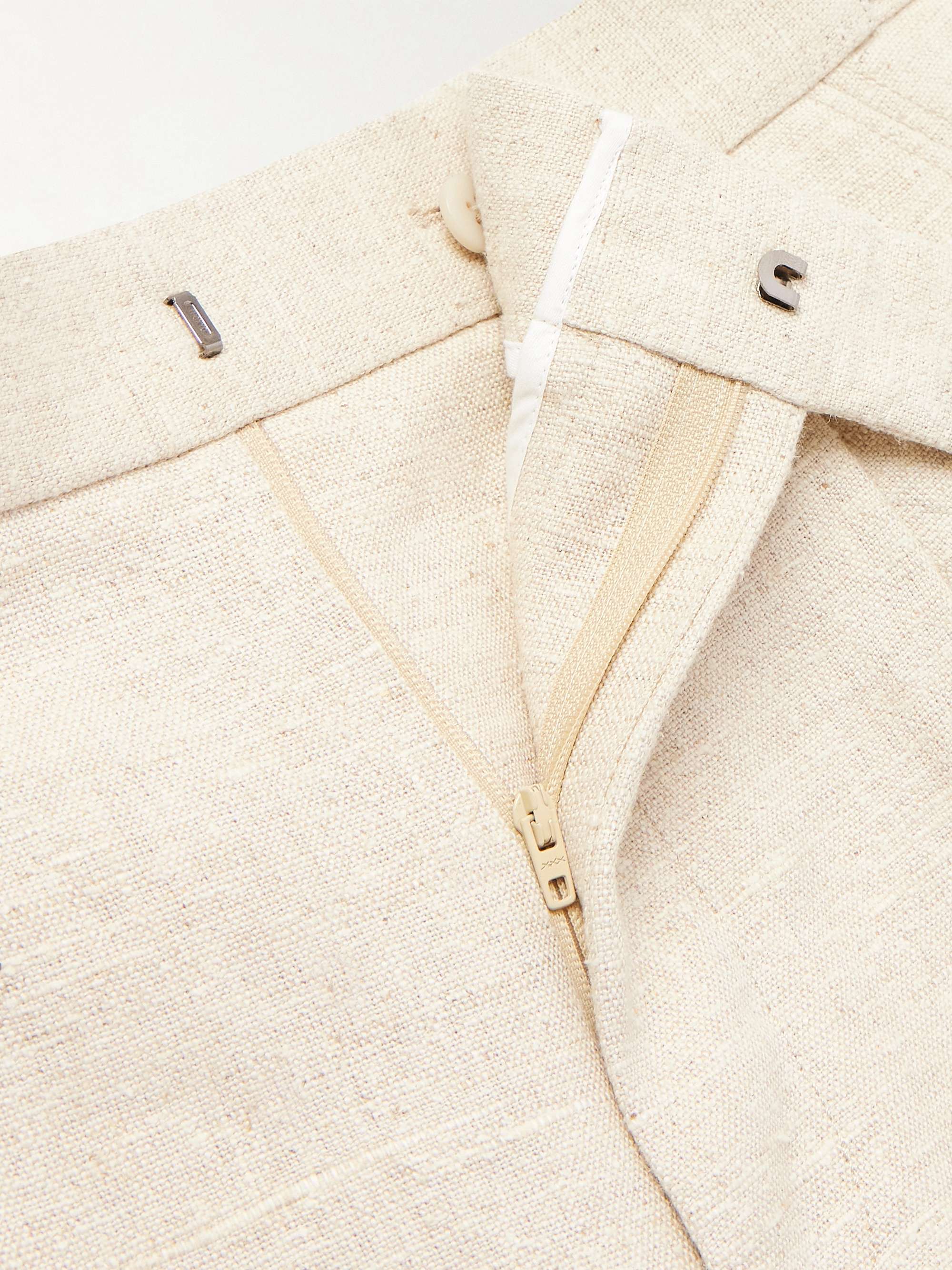 Straight-Leg Pleated Linen, Silk and Hemp-Blend Trousers view